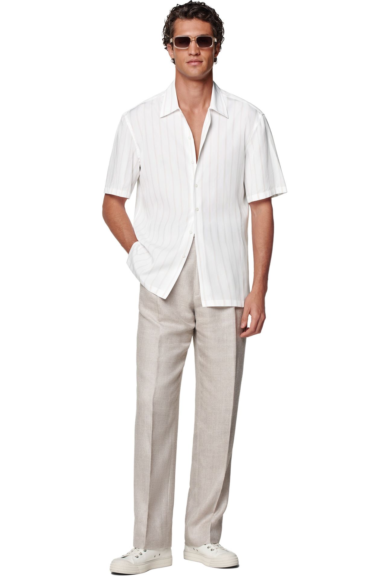 SHIRT-SHORTSLEEVE-LYOCELLSTRIPETAUPE CASUAL SHIRTS WHITE 2