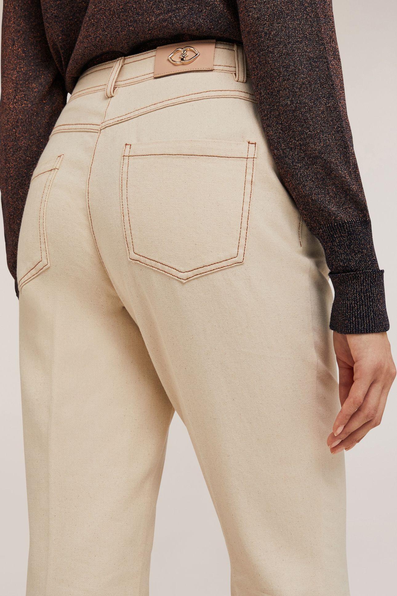 DRILL FLARED TROUSERS WITH CONTRAST STITCHING BEIGE 5