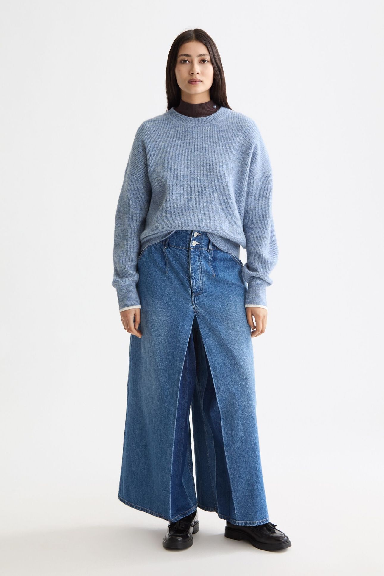 FUZZY CREW NECK PULLOVER FADED DENIM MELANGE 2