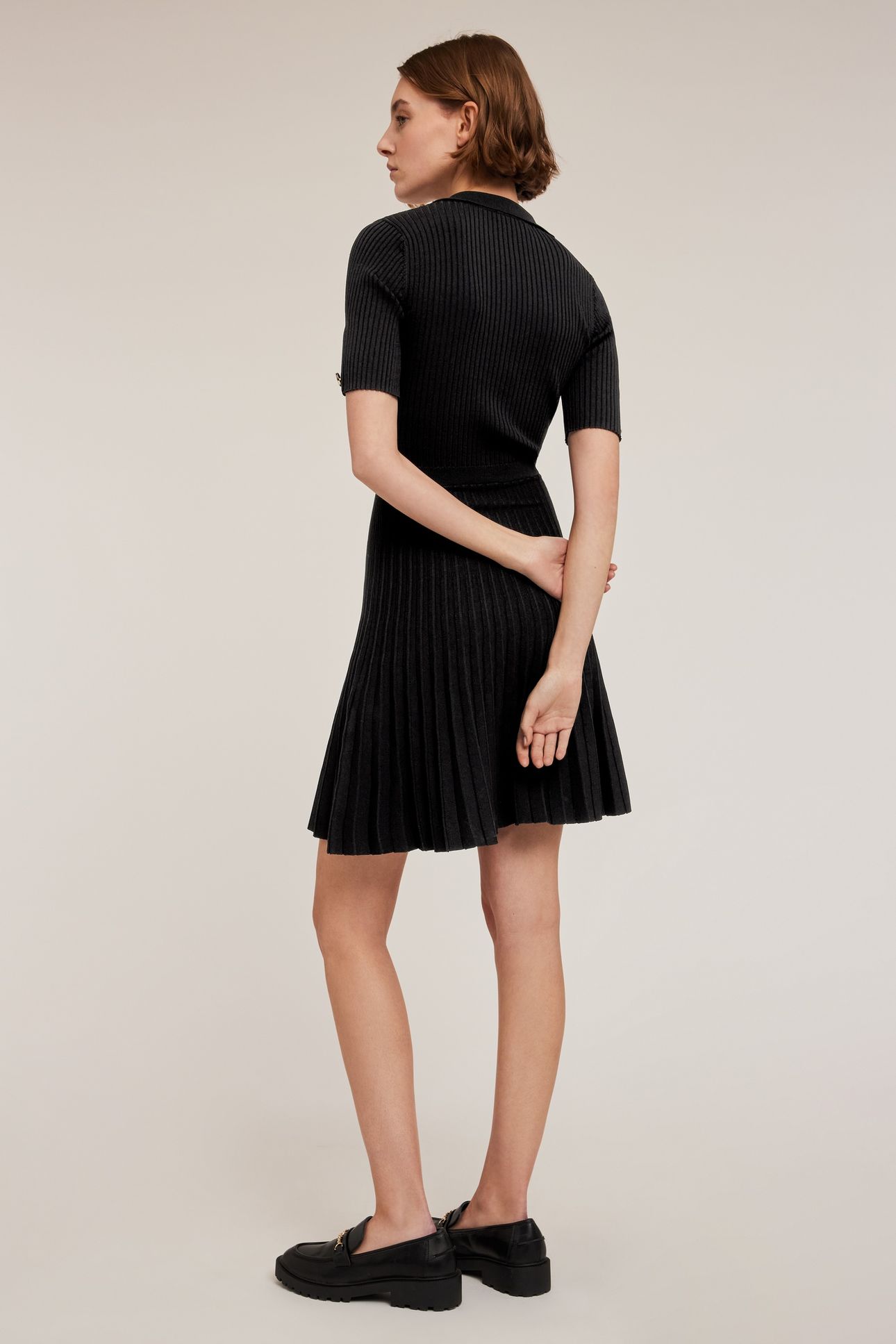 RIBBED KNIT DRESS WITH COLLAR BLACK 3