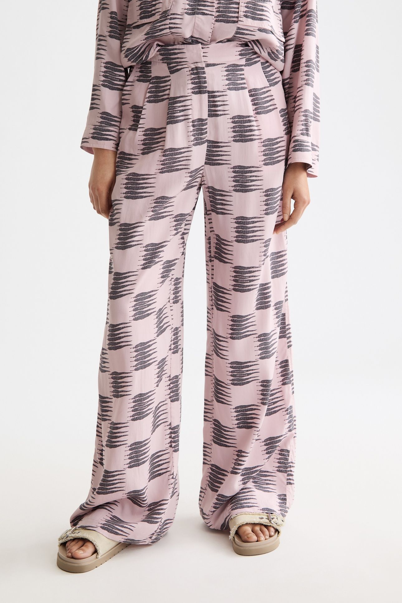 ELENI - HIGH RISE WIDE LEG PYJAMA PANTS FEATHER BLOCK 2