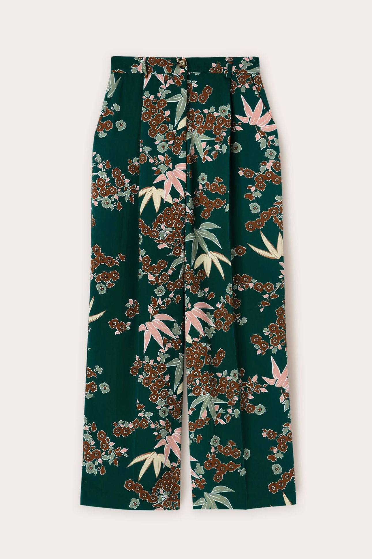 DECÒ PATTERNED PALAZZO TROUSERS WITH PLEATS GREEN 5