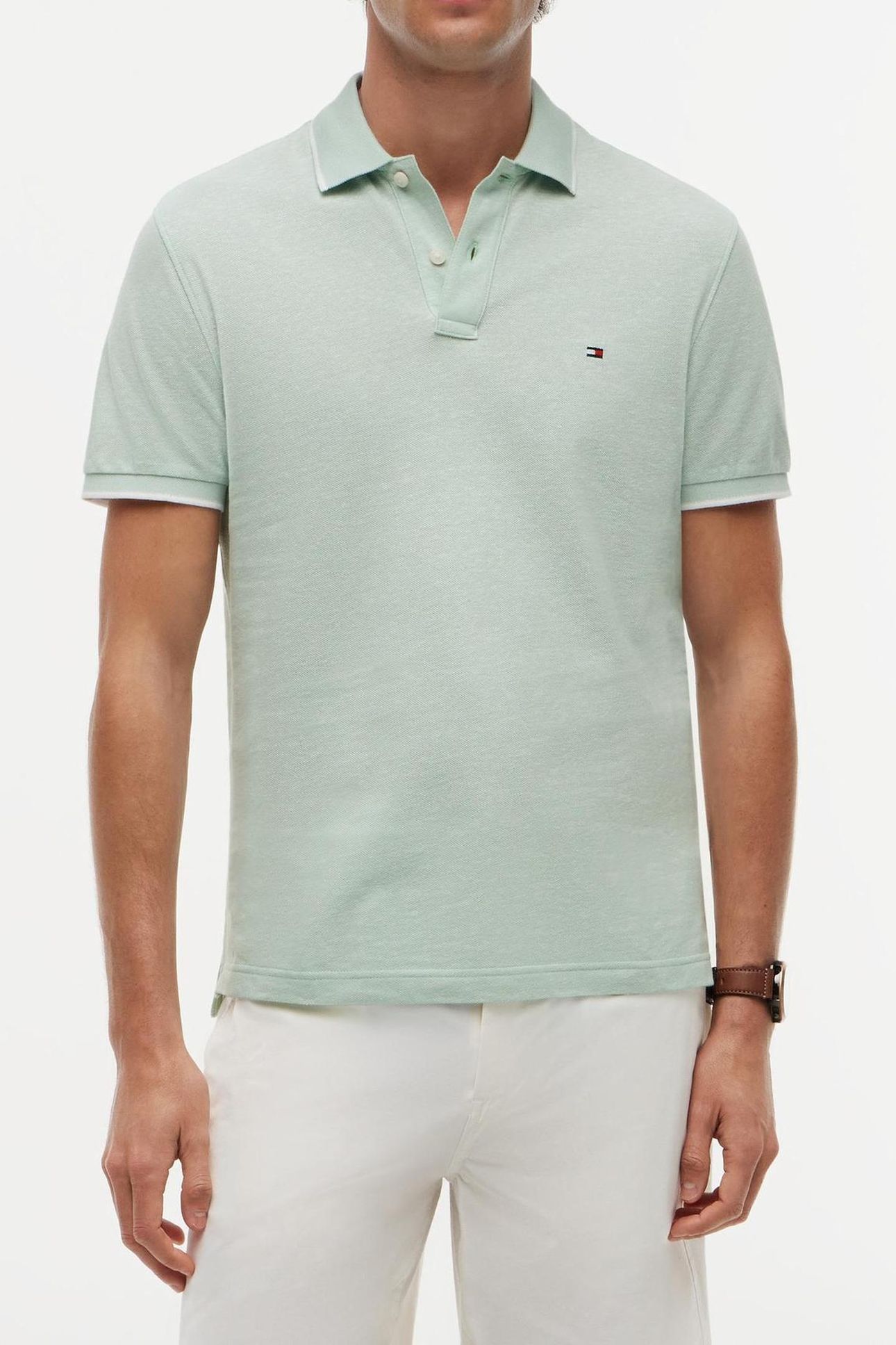COTTON LINEN PIQUE POLO CRUSHED MINT 1