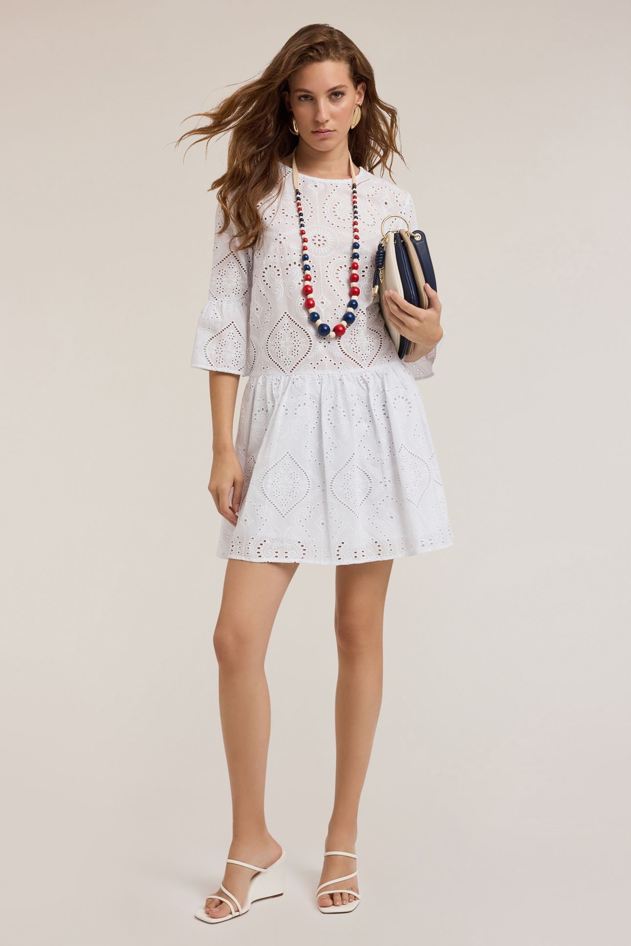 MINI DRESS WITH BRODERIE ANGLAISE RUFFLES WHITE 3