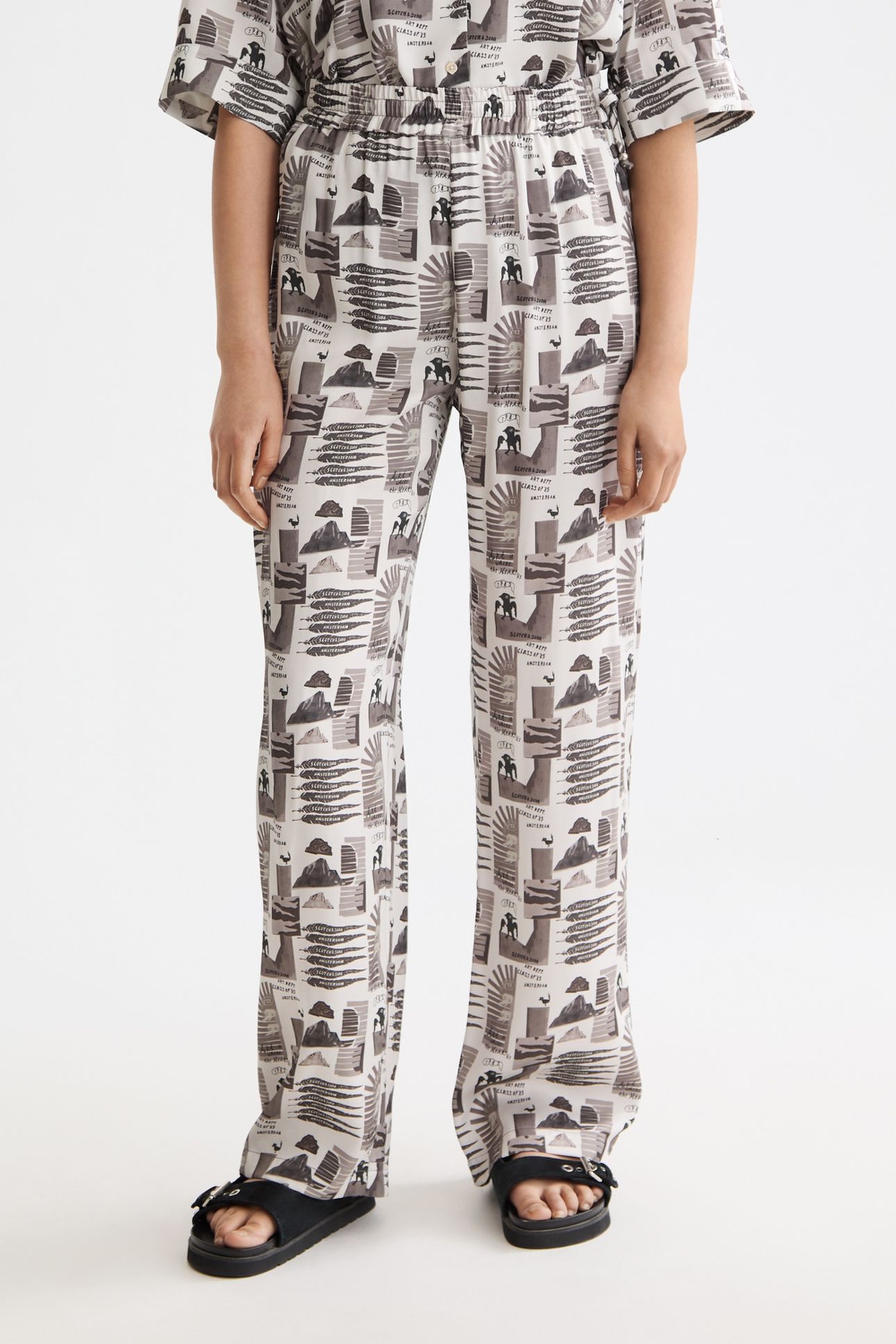 GIA - MID RISE WIDE LEG ELASTICATED TROUSERS ART DEPT COLLAG 2