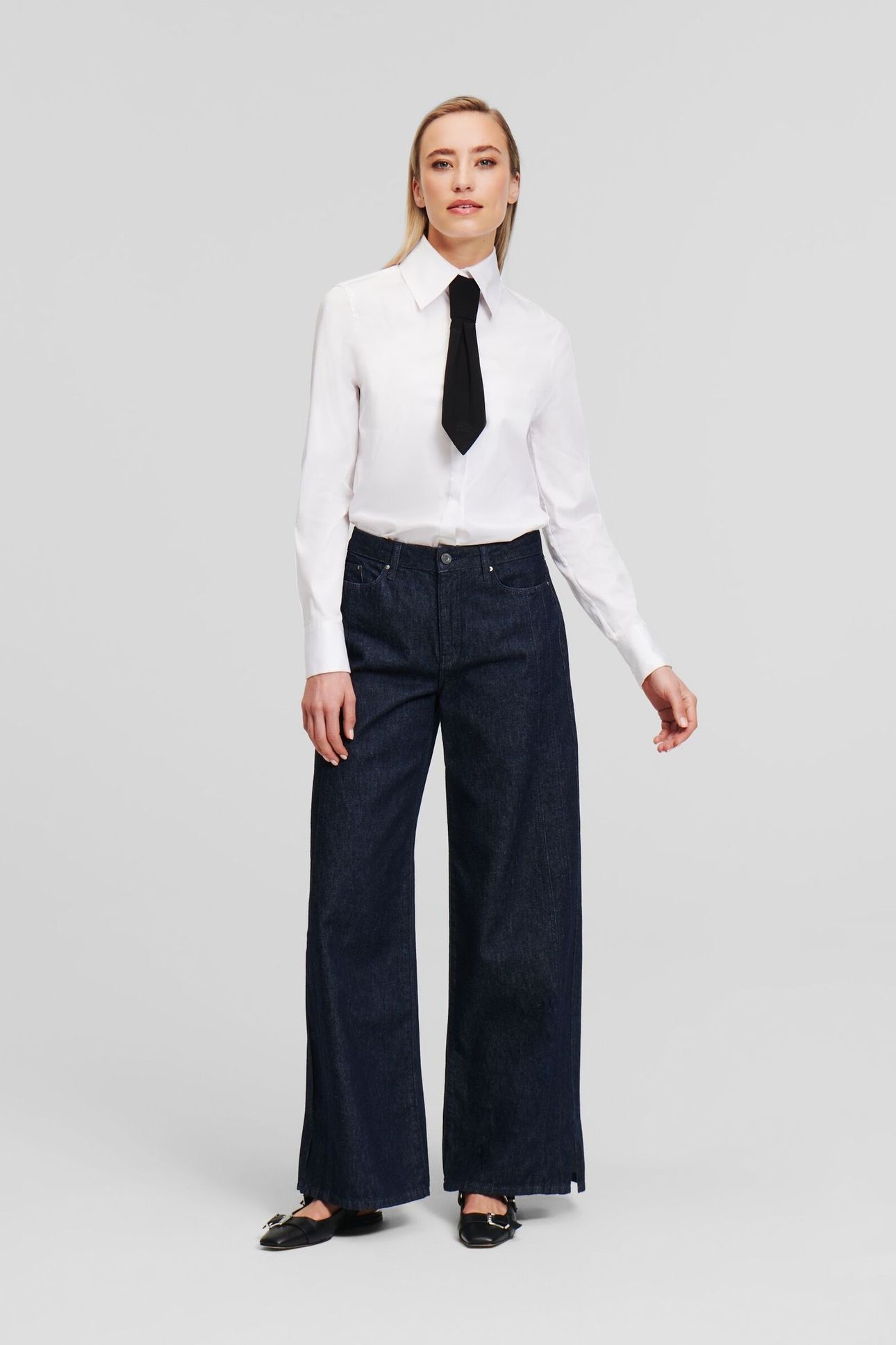 MID RISE WIDE LEG DENIM PANTS DARK BLUE 8