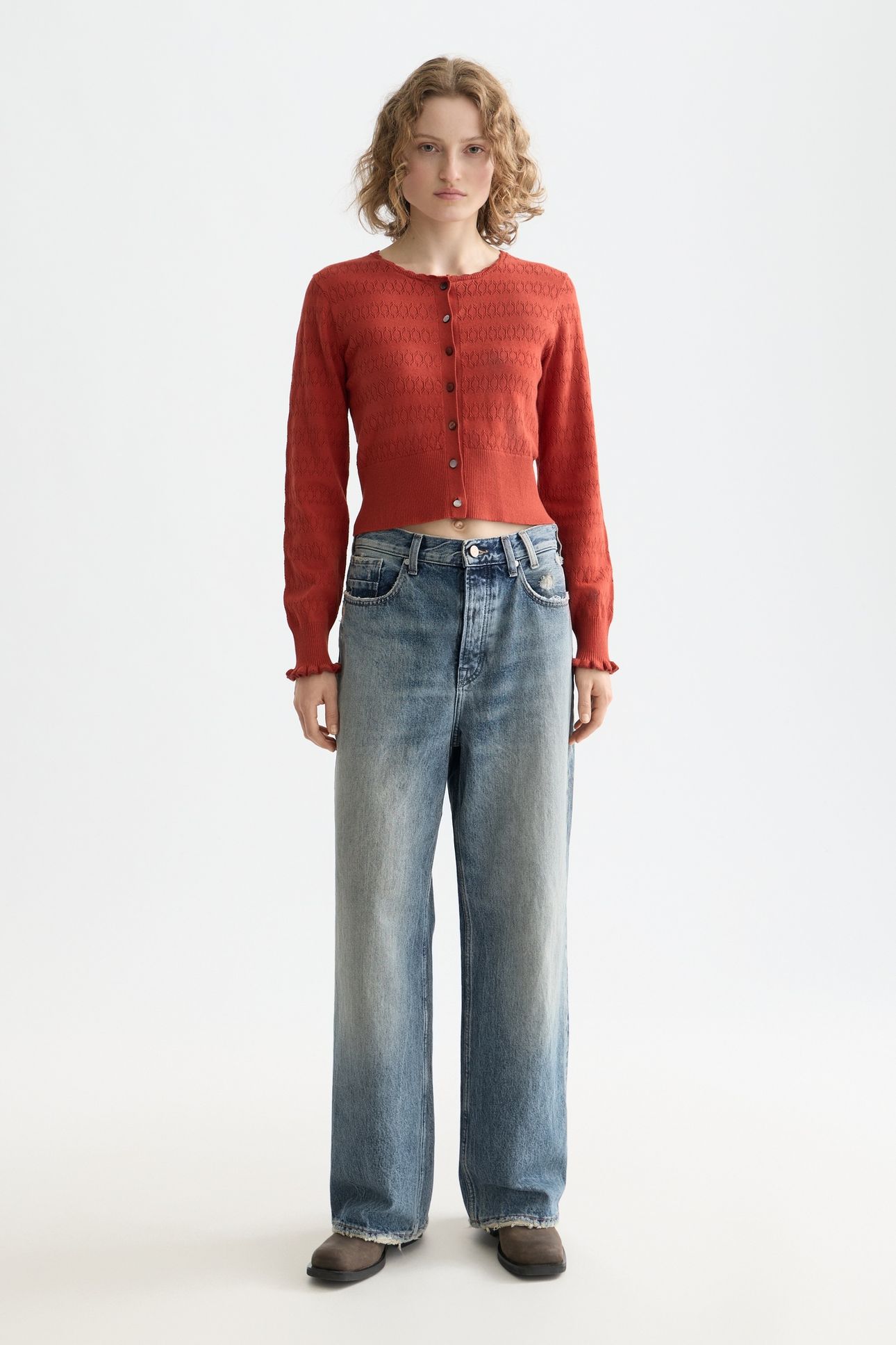 POINTELLE KNITTED CARDIGAN KETCHUP 2