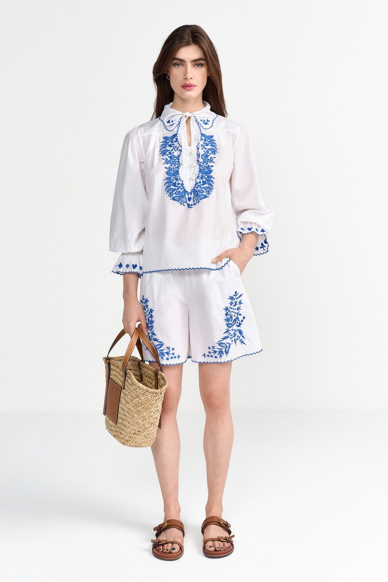 COTTON BLOUSE WITH EMBROIDERY PALACE BLUE 1