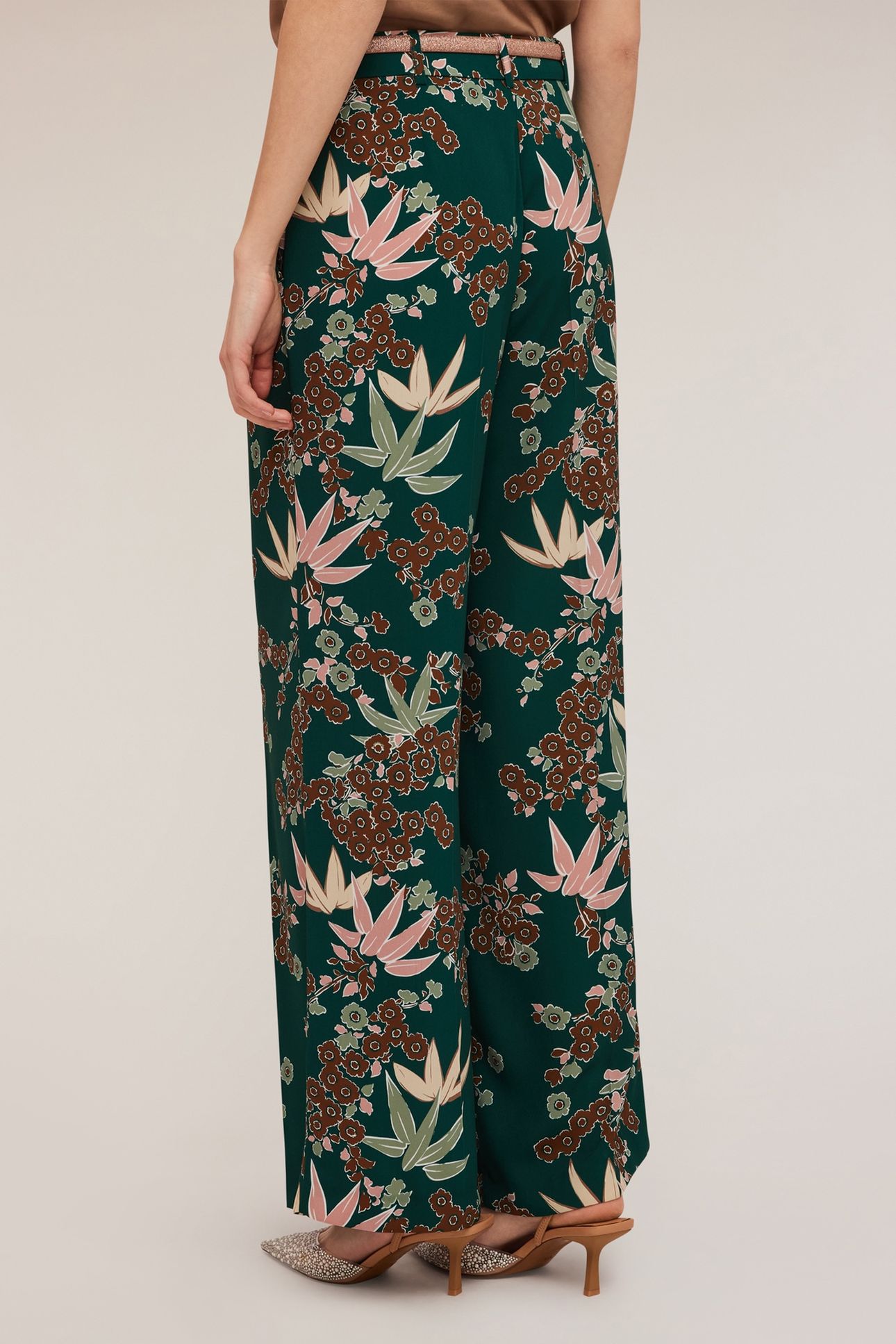 DECÒ PATTERNED PALAZZO TROUSERS WITH PLEATS GREEN 2
