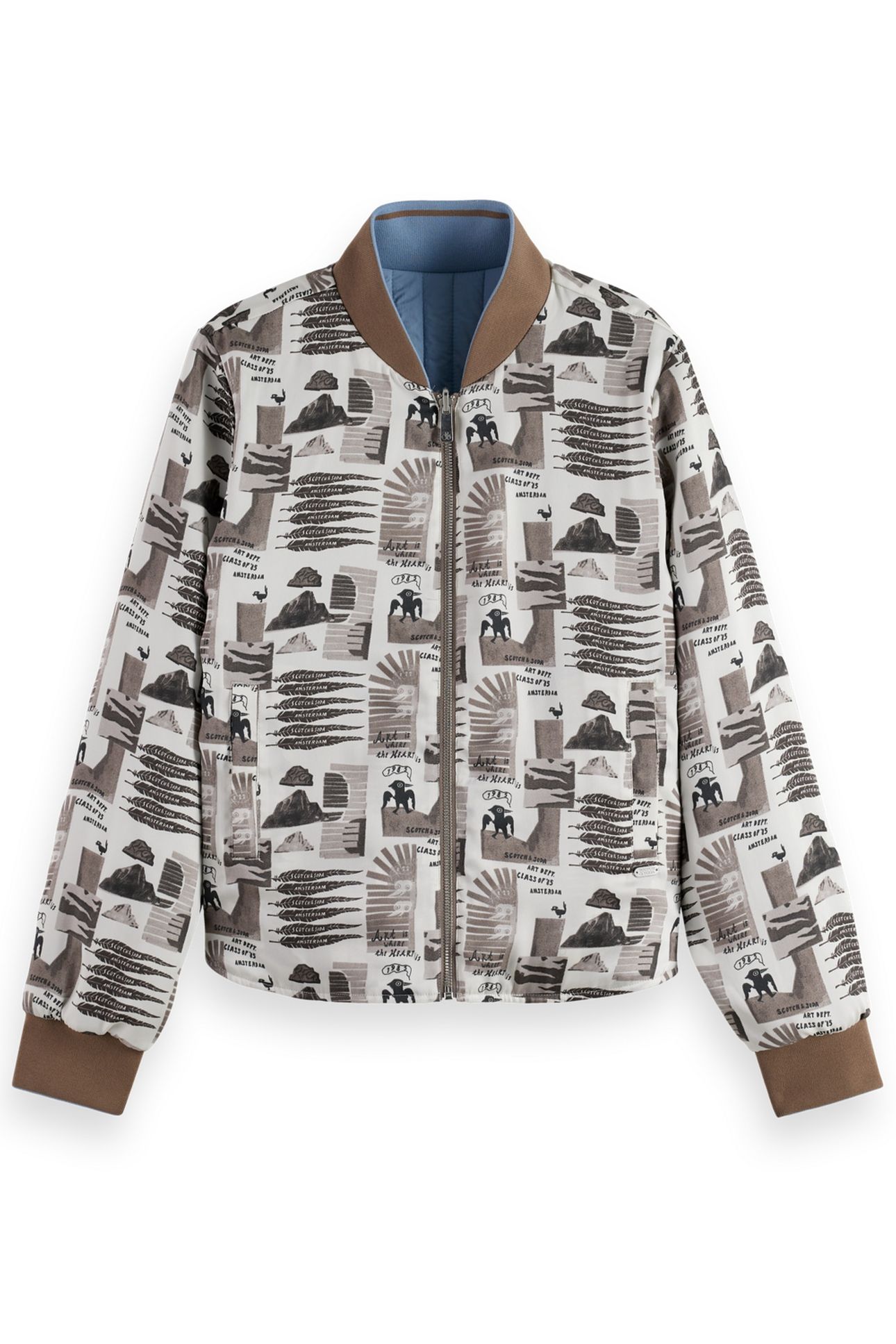 REVERSIBLE PRINTED AND QUILTED BOMBER ART DEPT COLLAGE GREY 4