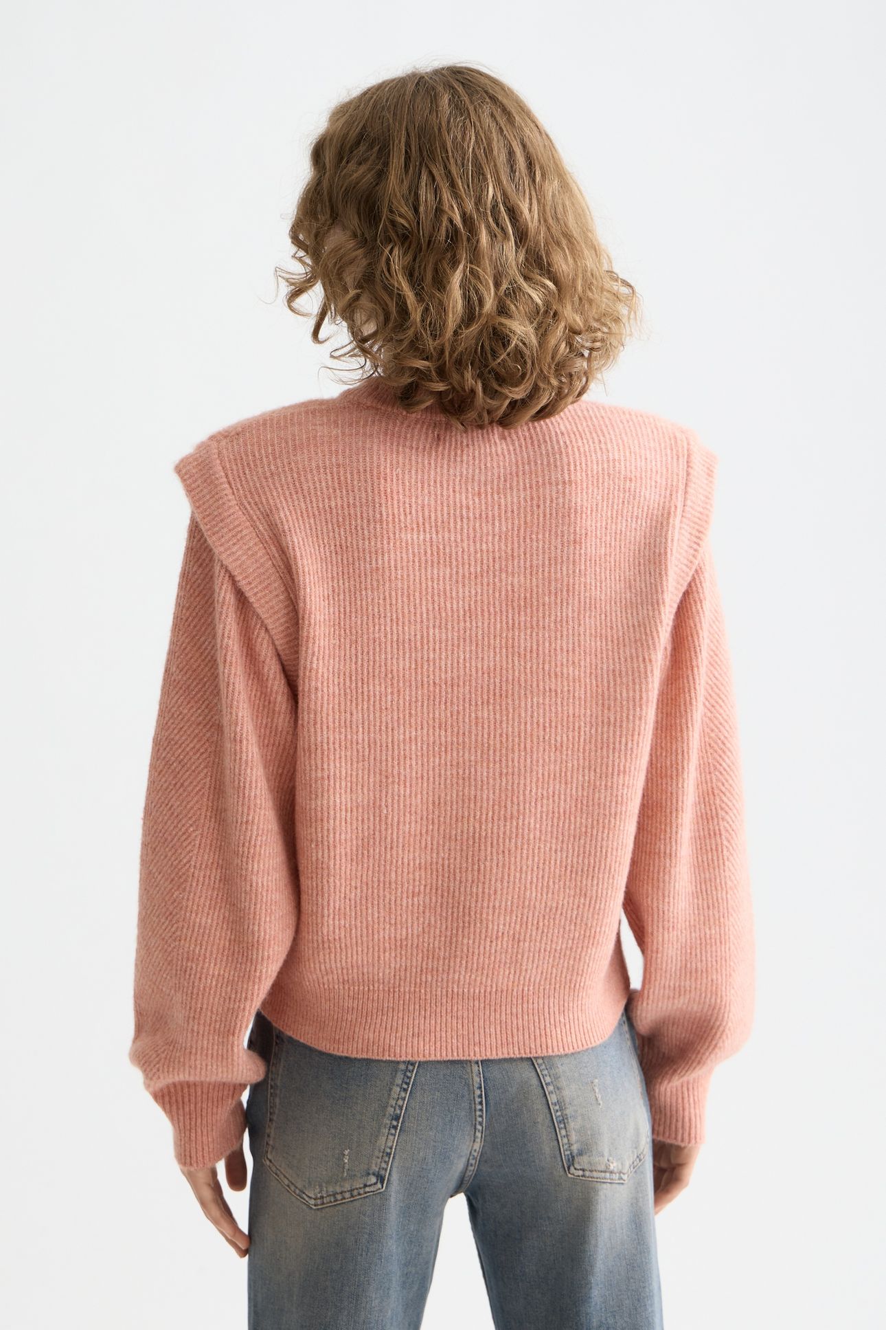 SHOULDER DETAIL CREW NECK PULLOVER CORAL ALMOND MELANGE 2
