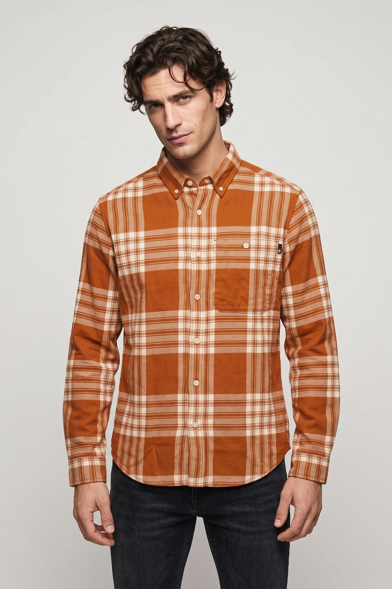MIDWEIGHT FLANNEL CHECK SHIRT LEATHER BRWN YD 1