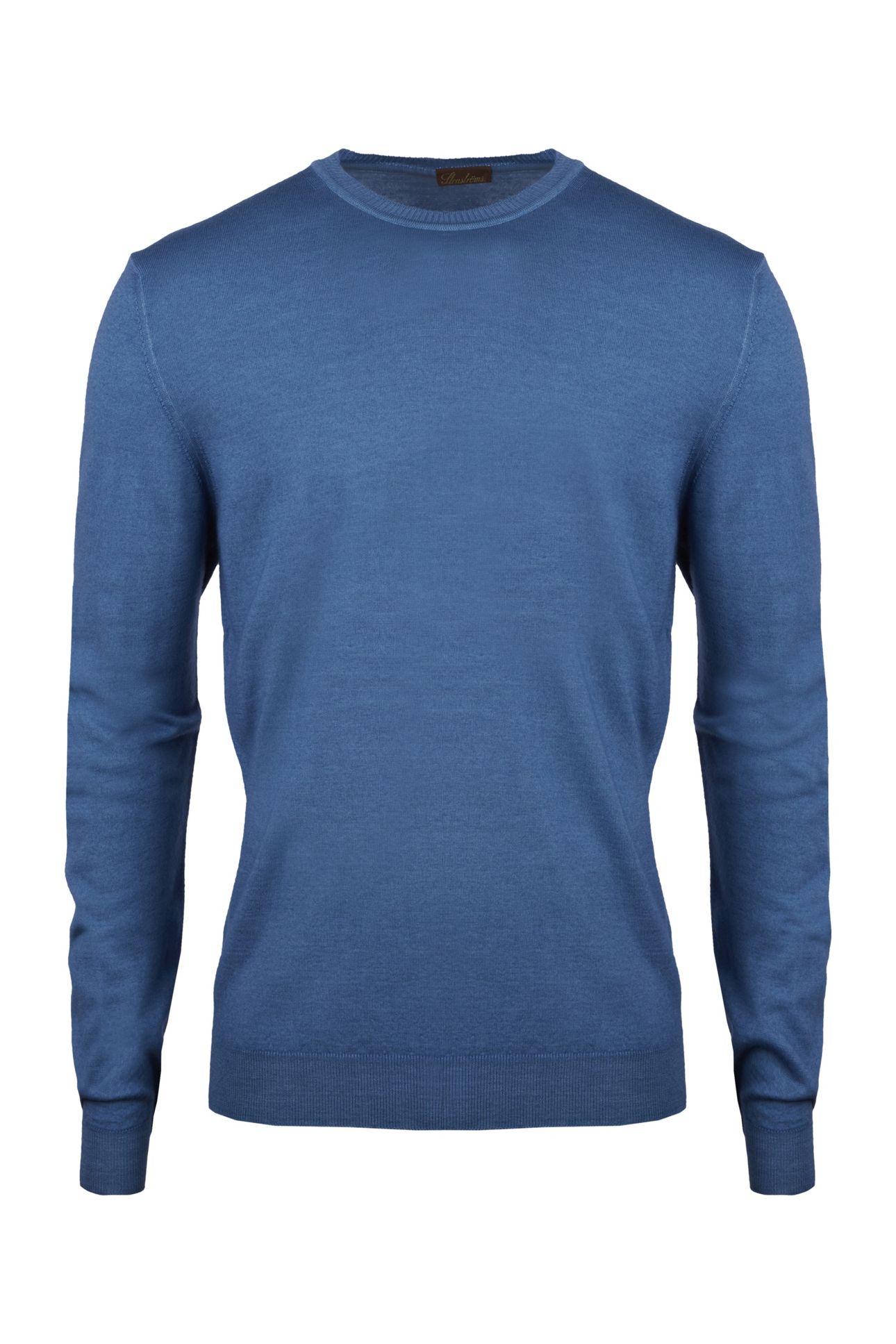 SWEATER KNITTED CREW NECK GARMENT DYED MERINO WOOL BLUE 1