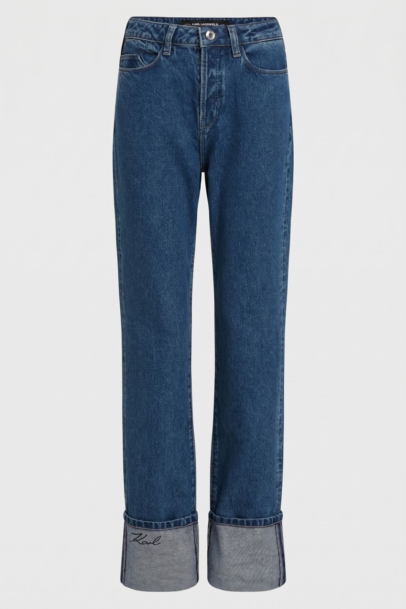 CUFFED STRAIGHT DENIM PANTS MID BLUE 3