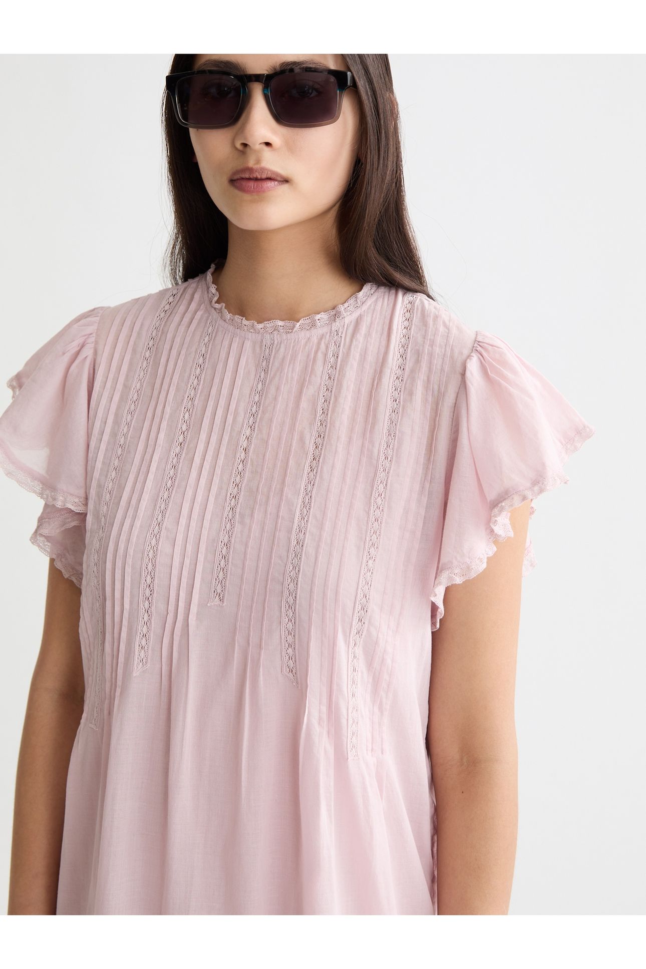 MAXI DRESS WITH PLEATED LACE DETAILS BURNISHED LILAC 5