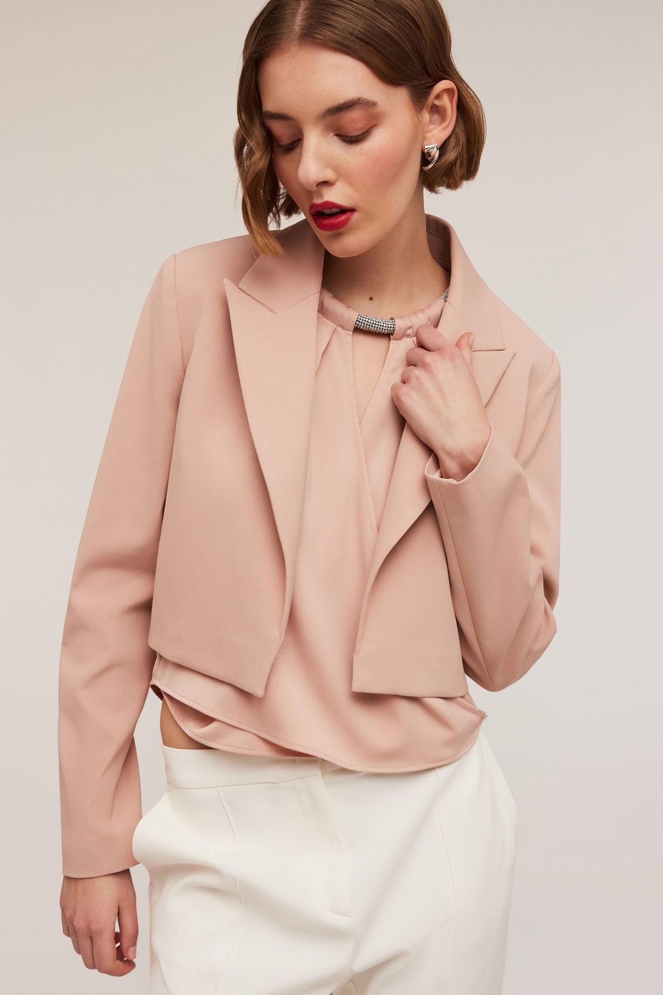 COTTON BLEND CANVAS SPENCER JACKET POWDER PINK 1