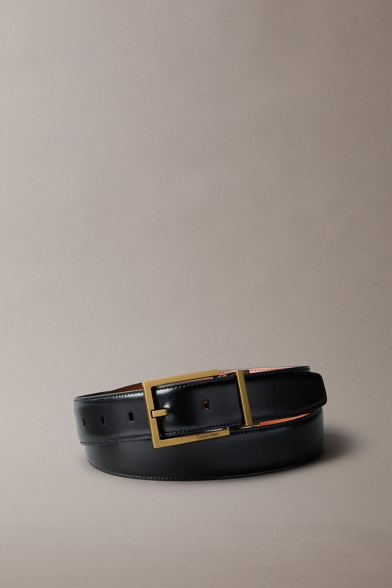 SQUARE BUCKLE SMOOTH BELT BLACK/COGNAC/OLD GOLD 1