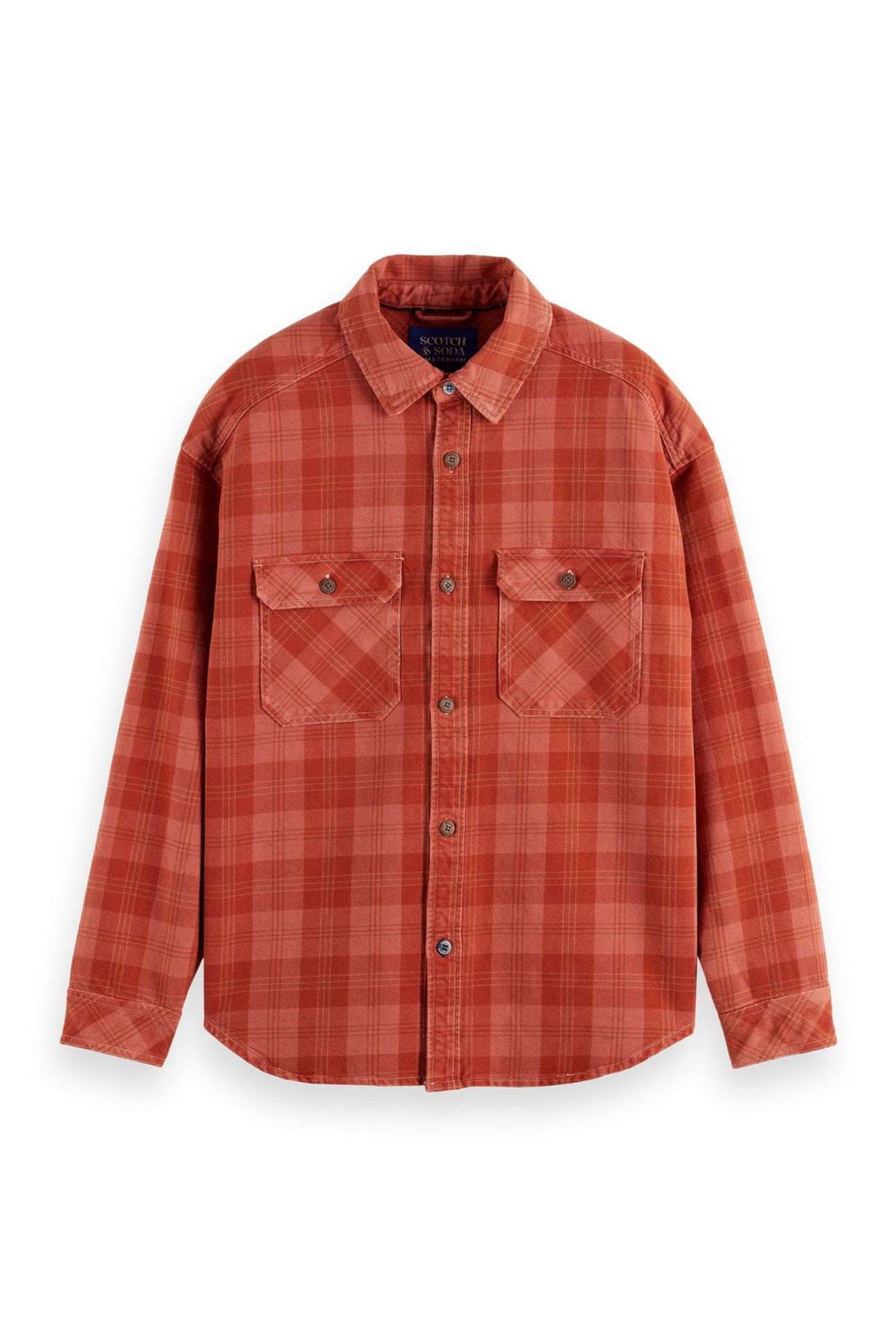 WASHED DENIM CHECKED OVERSHIRT RED CHECK 1