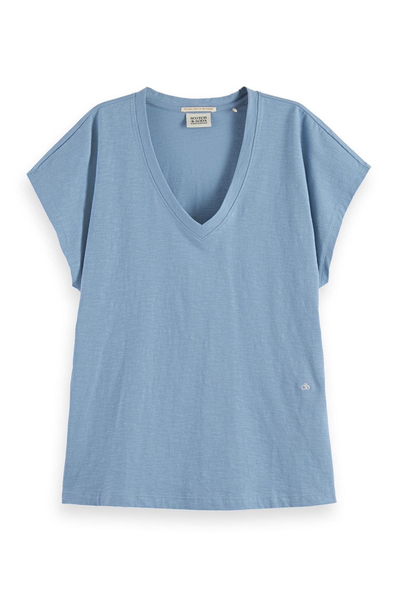 SLUB V-NECK T-SHIRT FADED DENIM 4