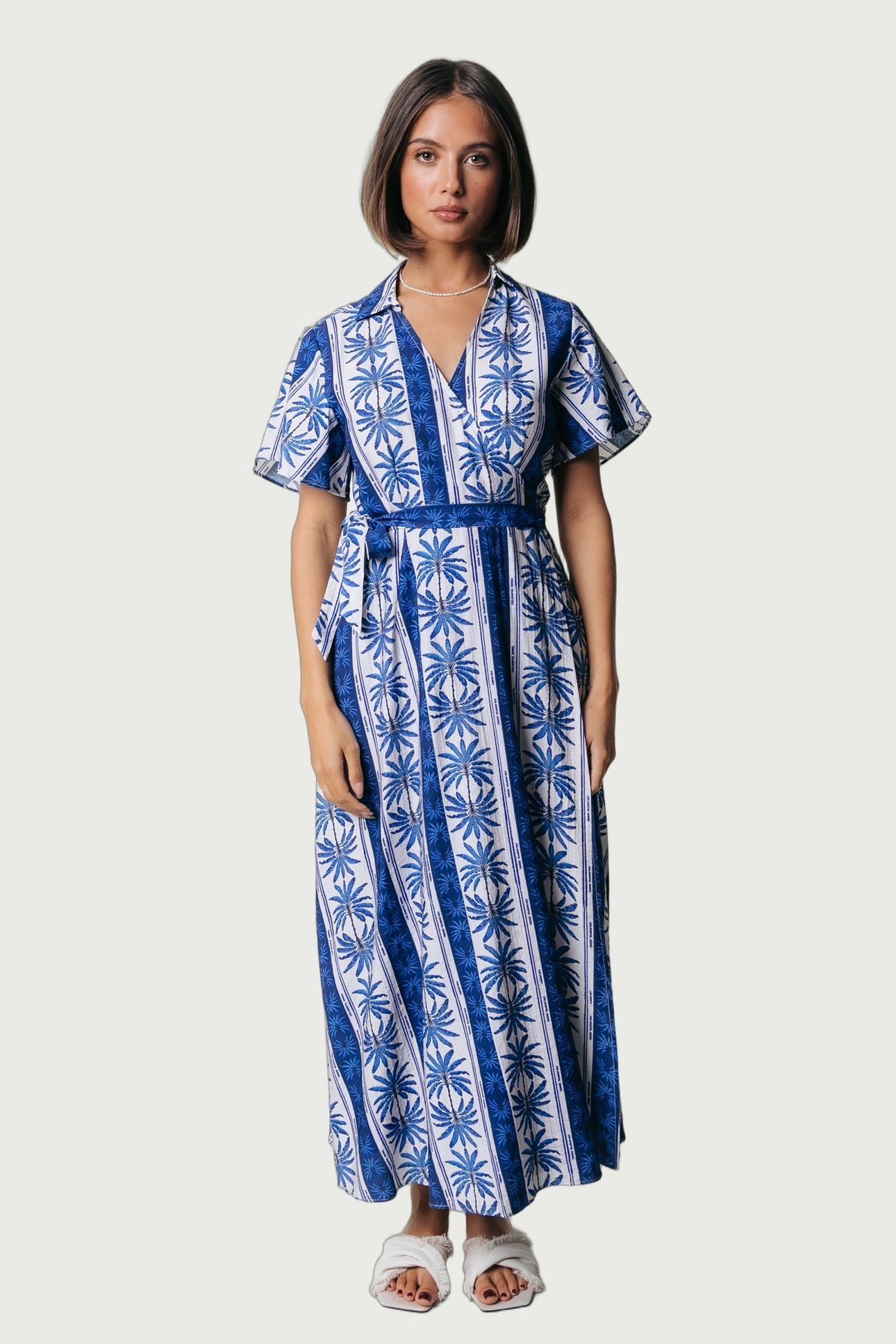 AVA PALM COLLAR REAL WRAP MAXI DRESS SS BRIGHT BLUE 1
