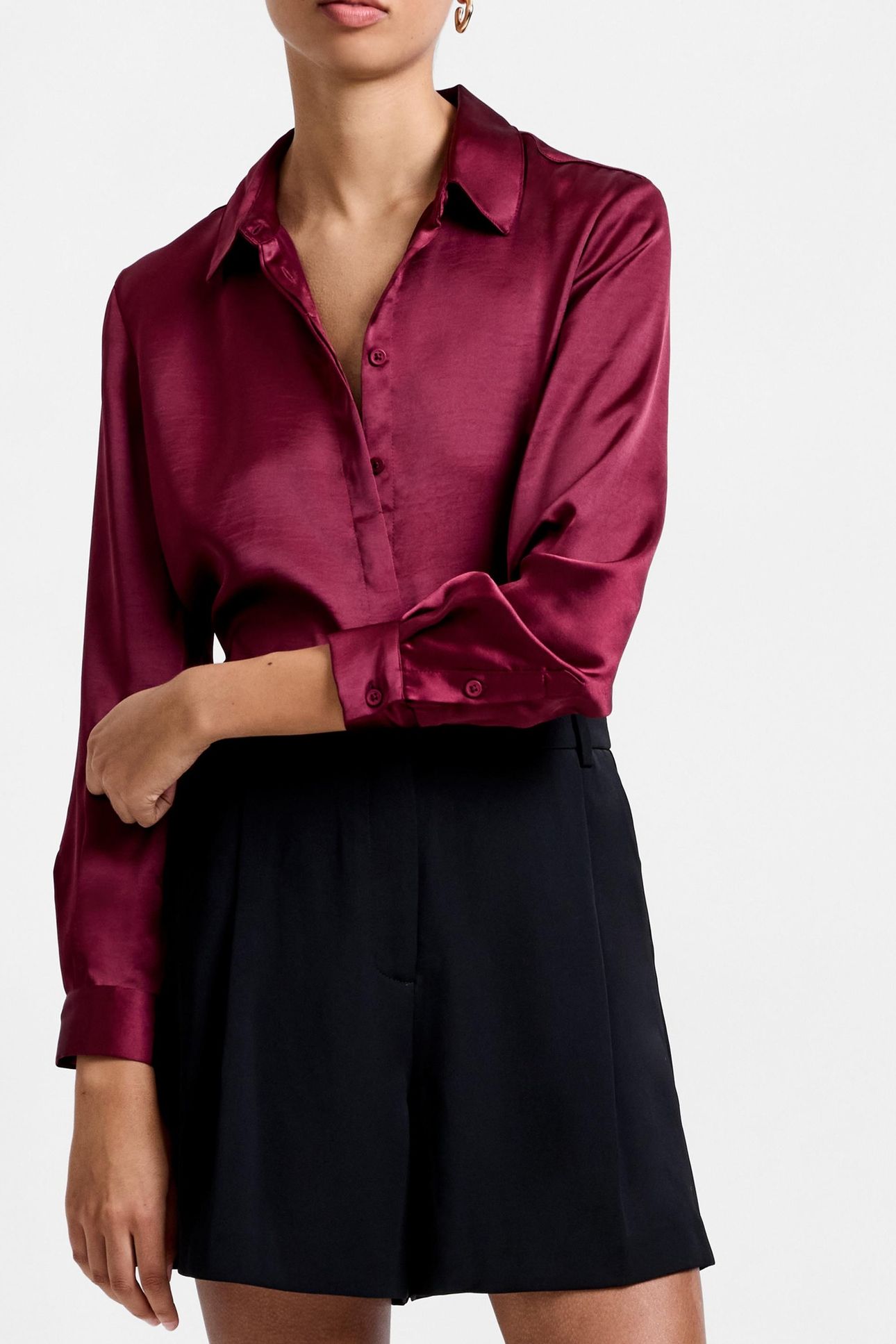 IRINA SATIN LS SHIRT BORDEAUX RED 2