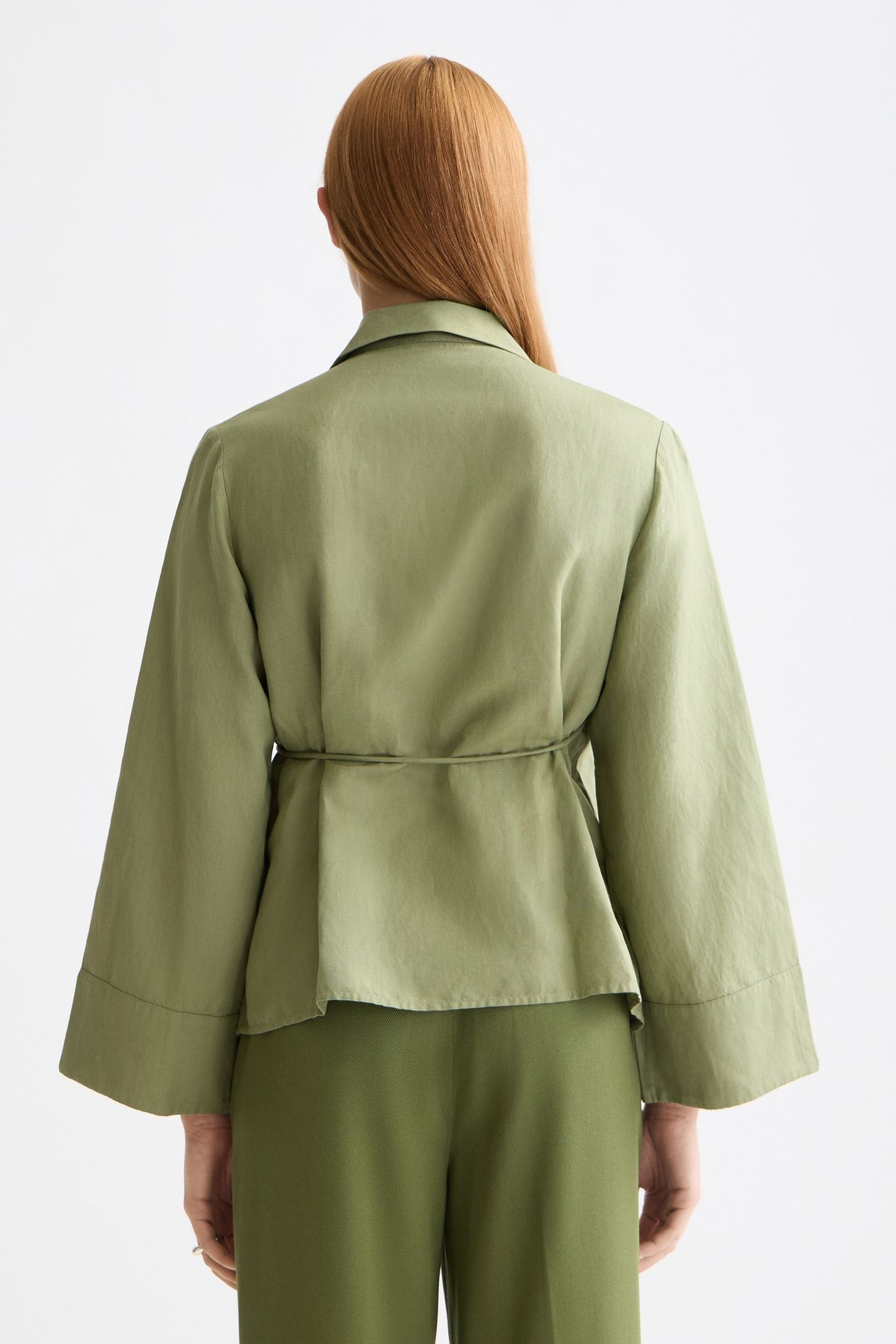 WRAP SHIRT WITH TIE CLOSURE OIL GREEN 3