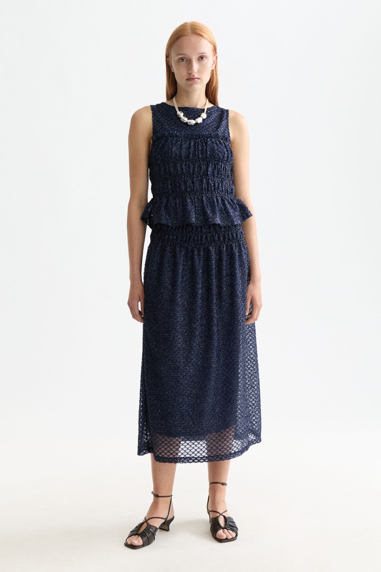 LUREX SMOCKED SKIRT PEACOAT 2