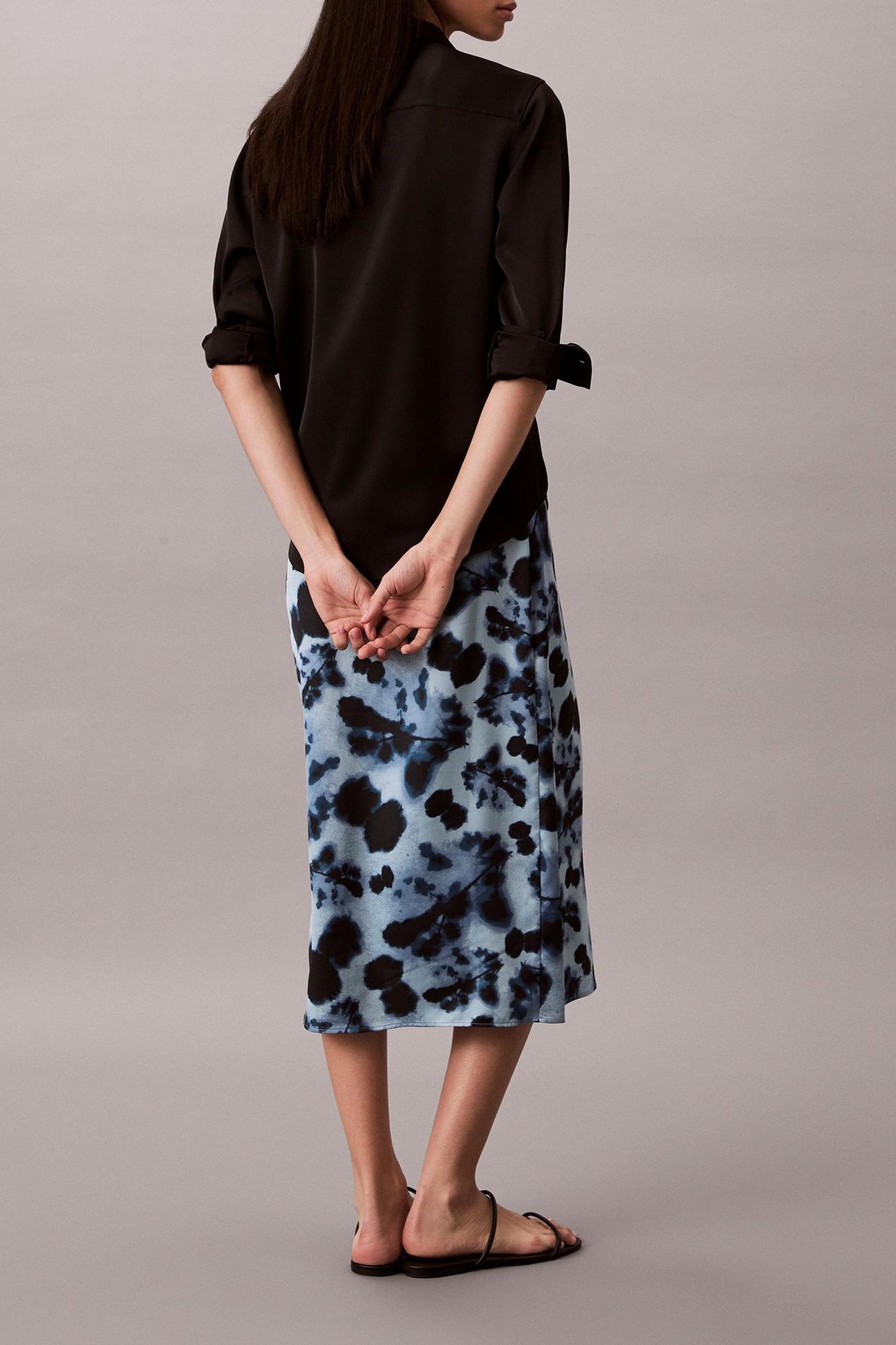 PRINTED SATIN MIDI SKIRT BLUE 3