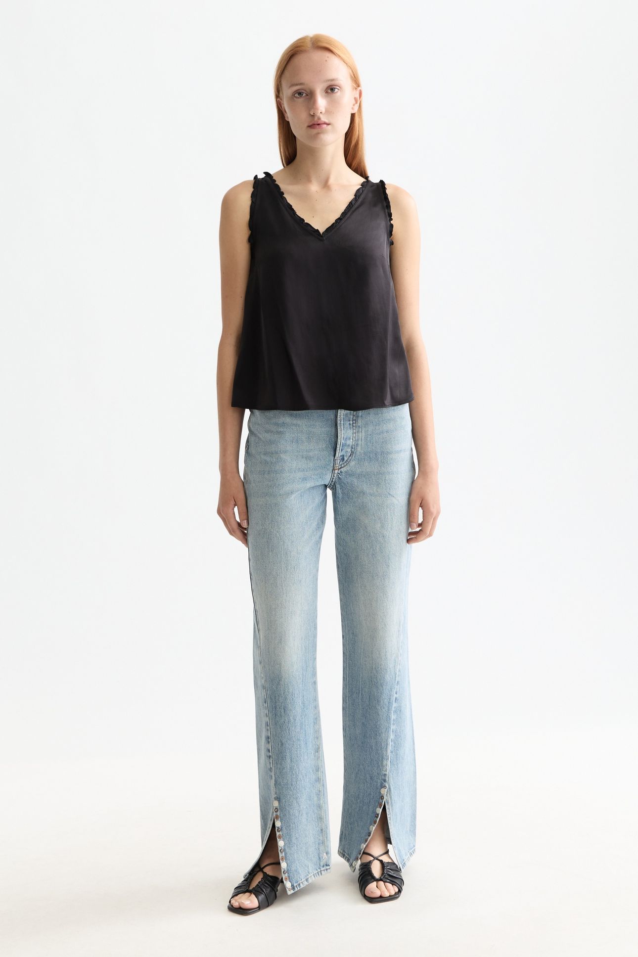 V-NECK RUFFLE TANK METEORITE 2