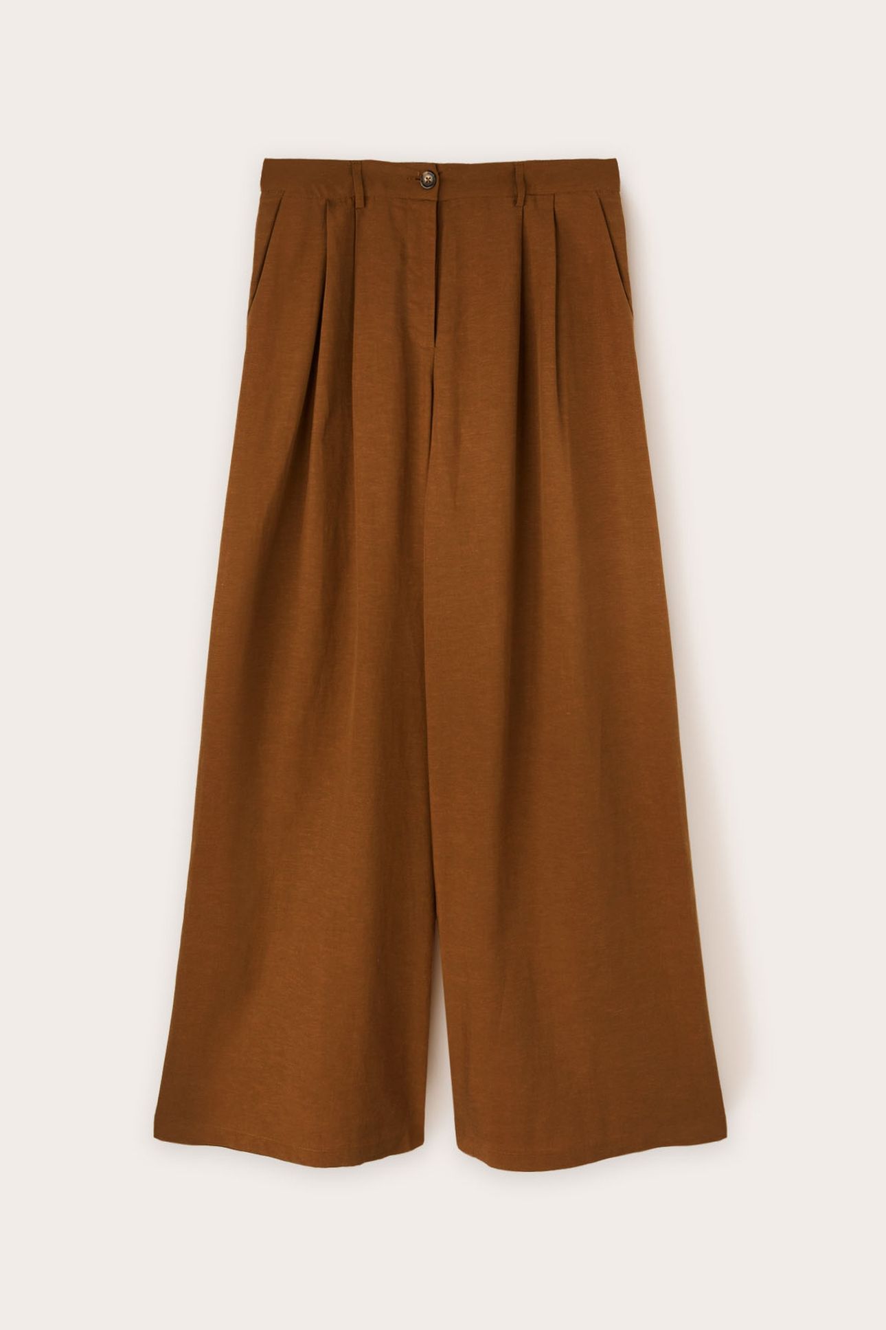 PLEATED PALAZZO TROUSERS IN LYOCELL BLEND BROWN 4