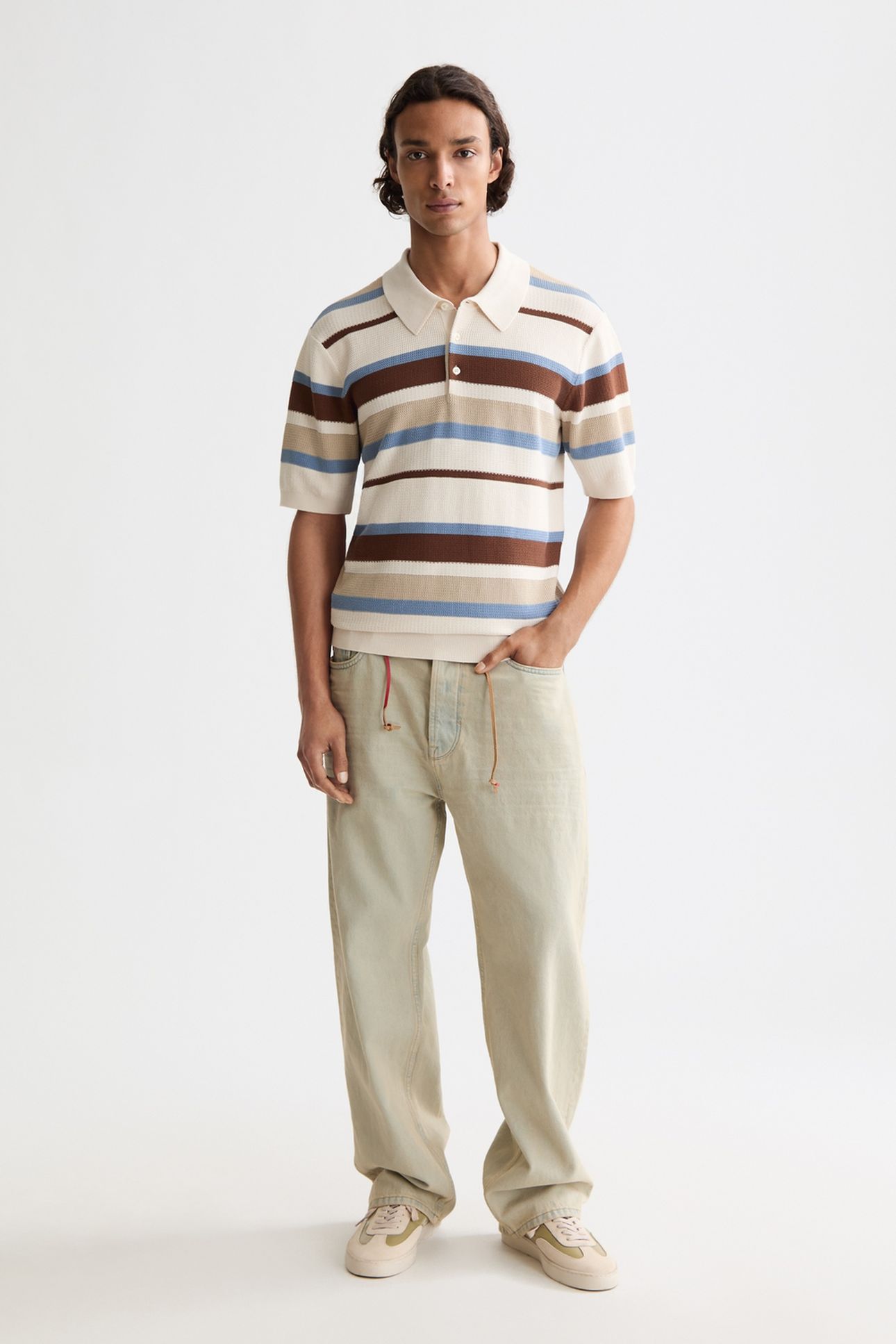 REGULAR-FIT KNITTED STRIPED POLO PLAZA TAUPE STRIPE 3