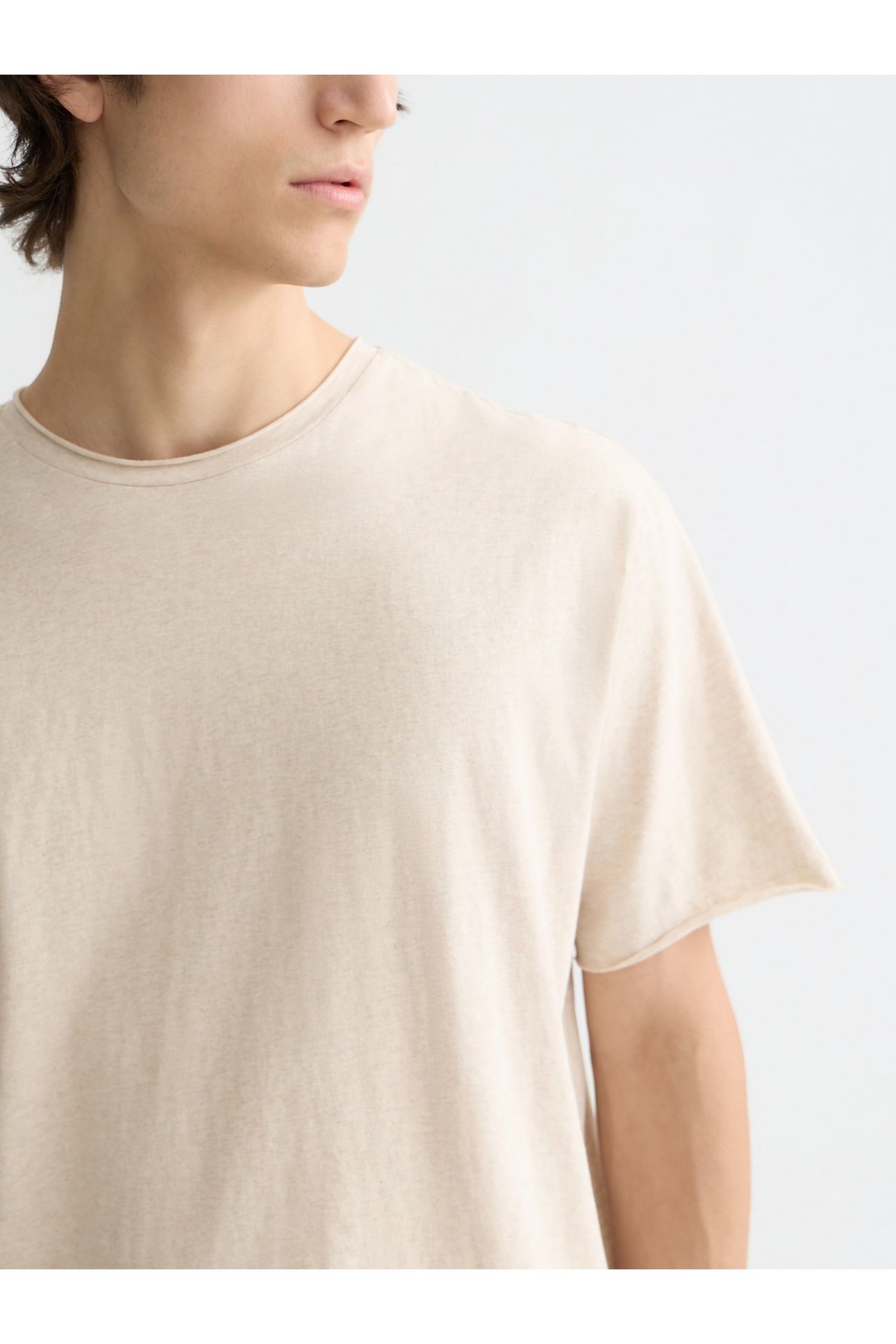 RAW-EDGED RELAXED-FIT GARMENT-DYED T-SHIRT OATMEAL MELANGE 6