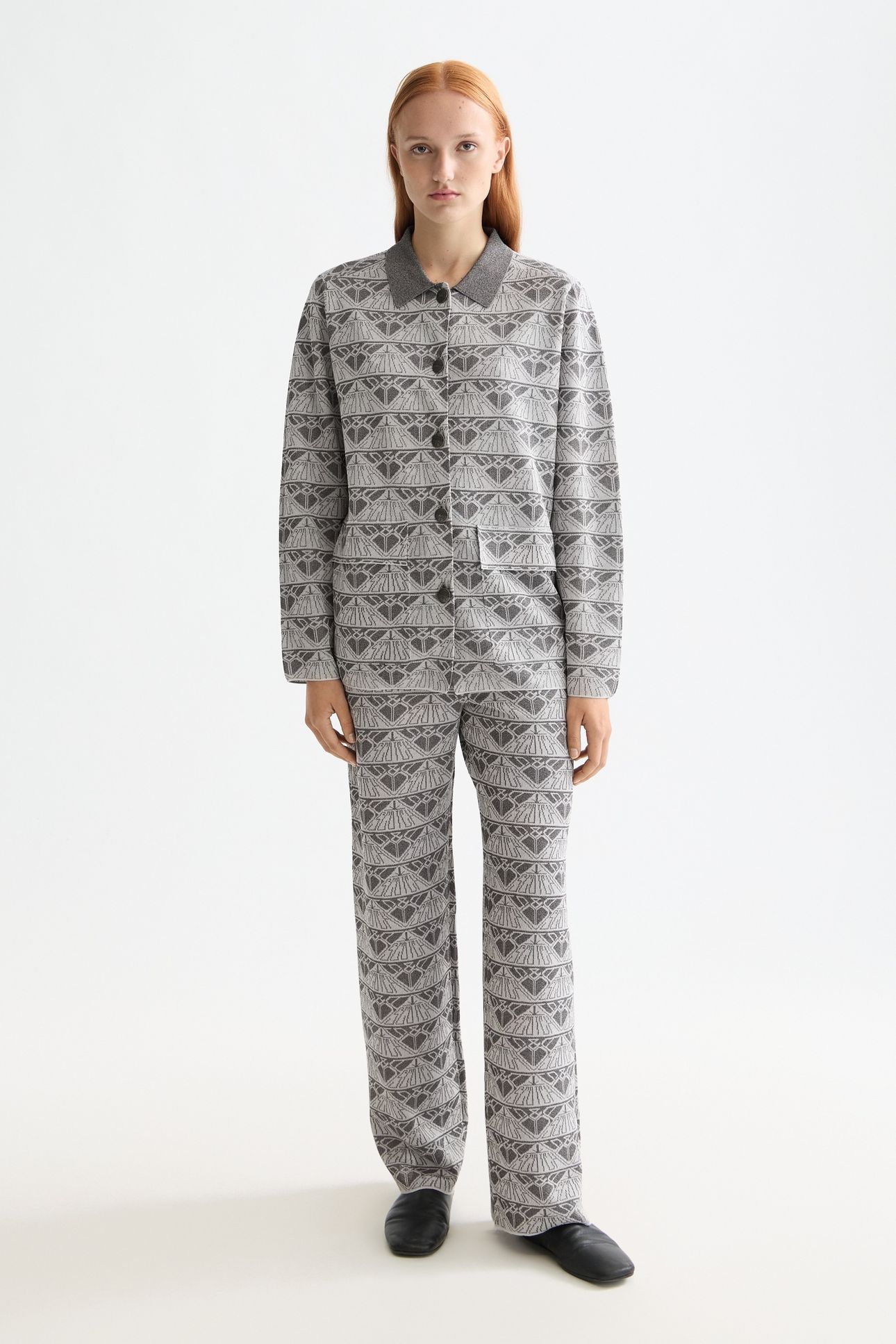 MONOGRAM JACQUARD KNITTED TROUSERS SILVER/GUNMETAL 2