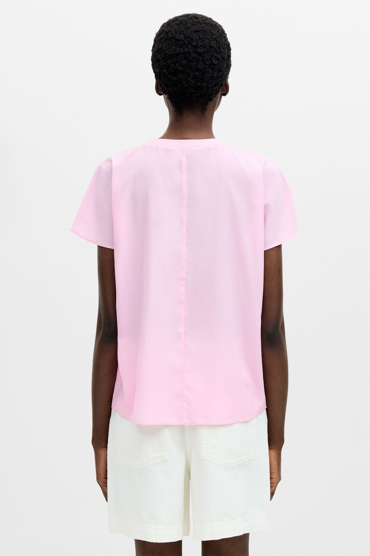 CREPE LIGHT CREW NECK TOP BUBBLEGUM PINK 2