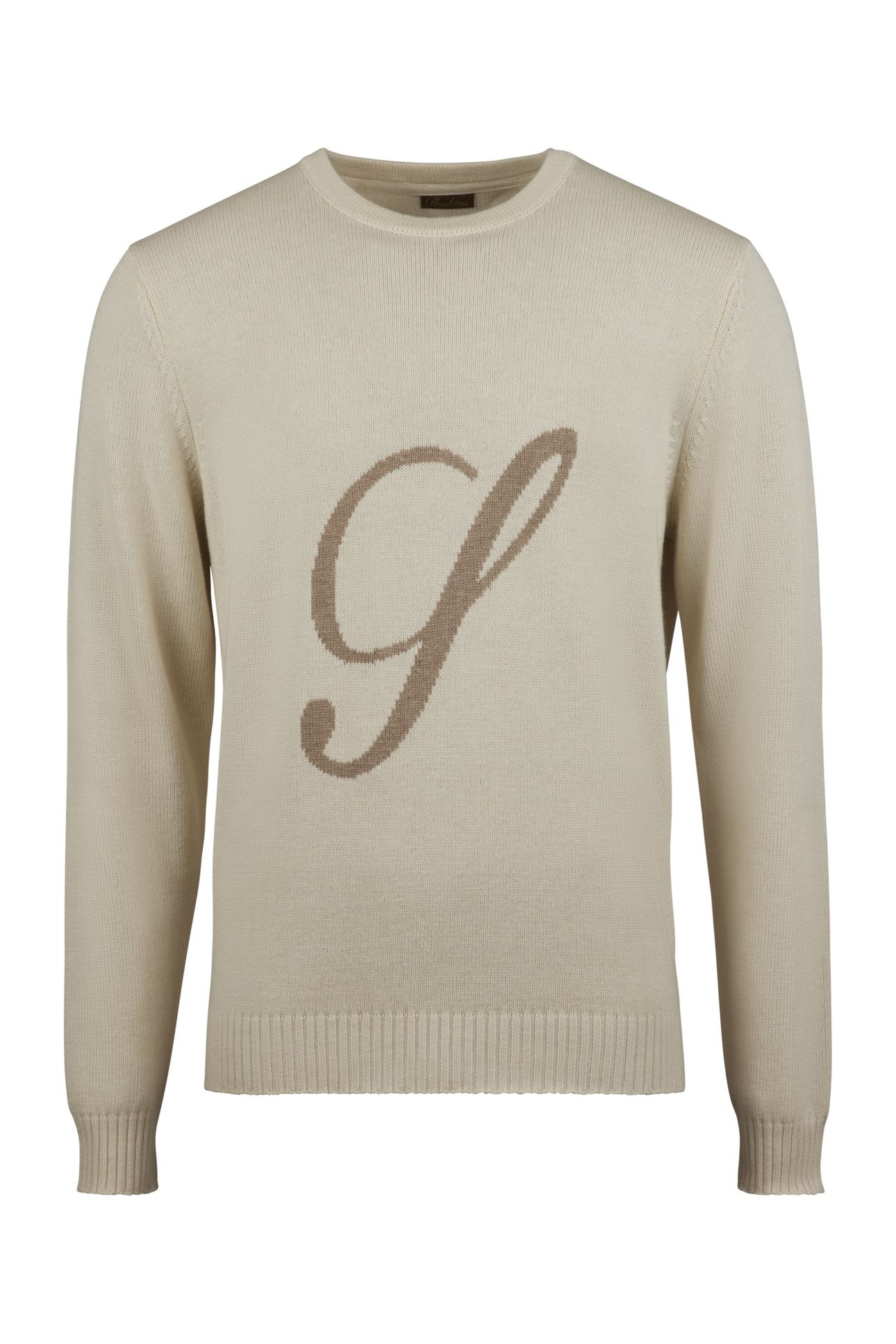 CREW NECK,INTARSIA LOGO CREAM 1