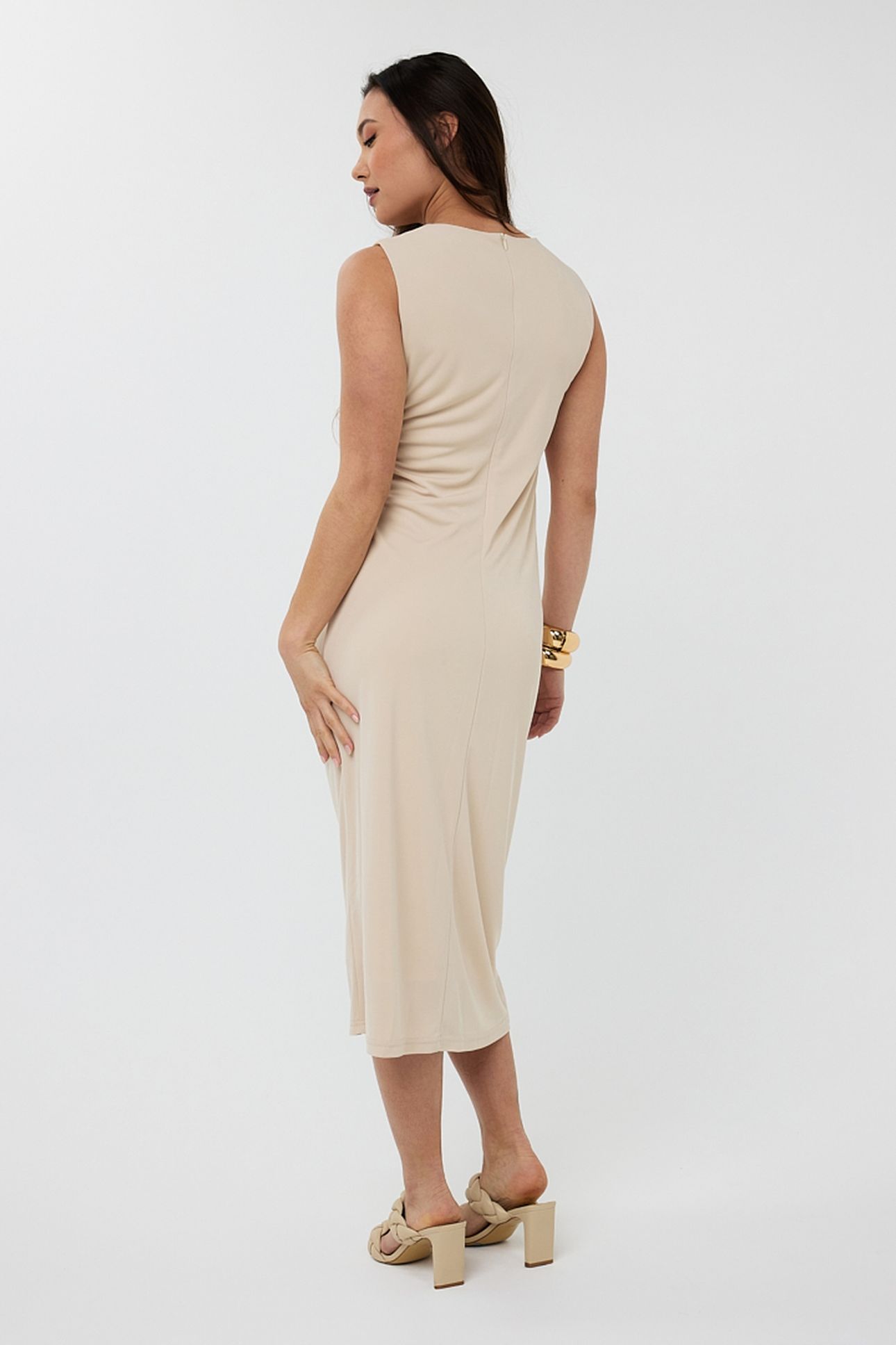 DRESS LONG SLV/LSS GATHERING SAND 3
