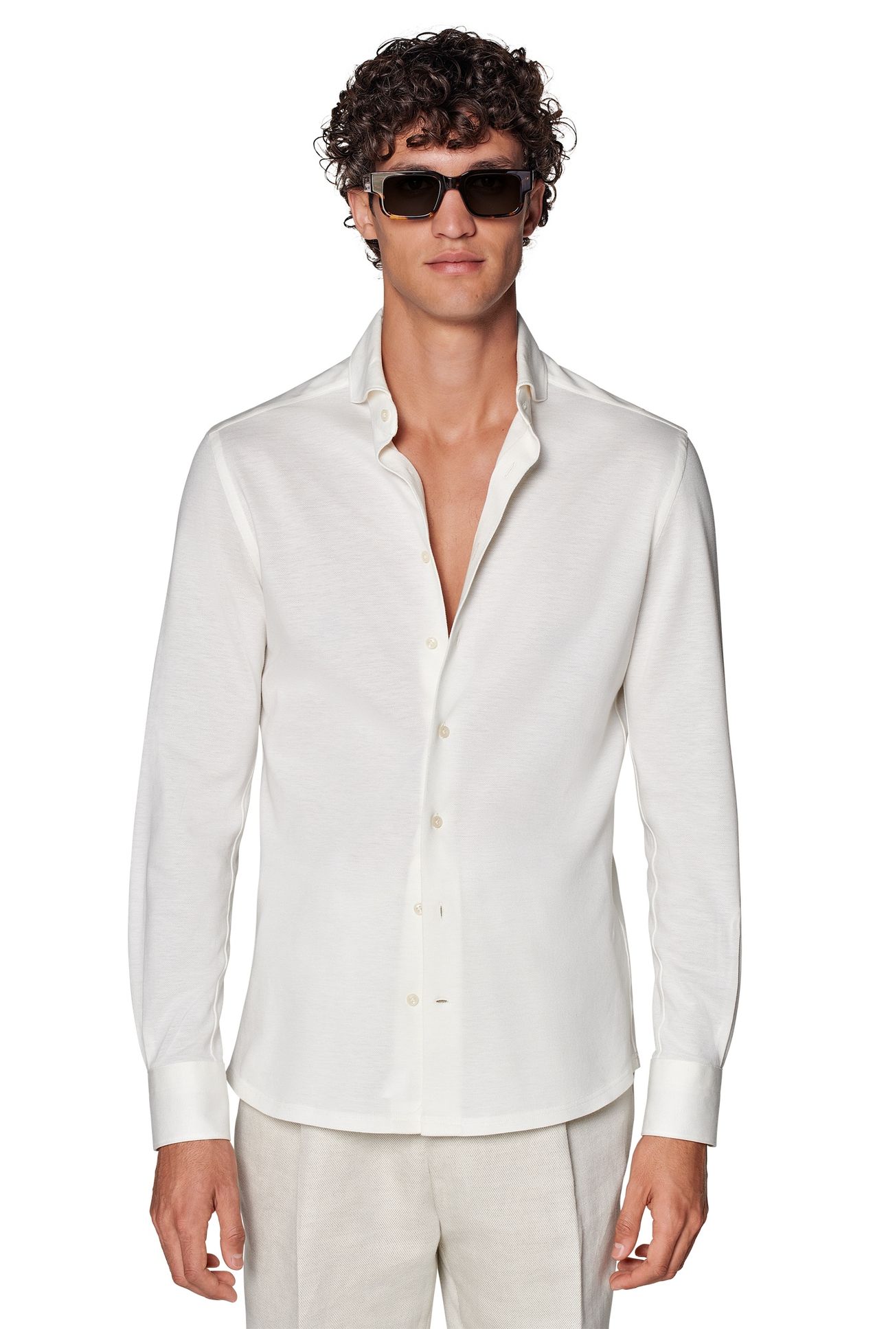 KNITTED FULL PLACKET CASUAL SHIRTS OFF-WHITE 1