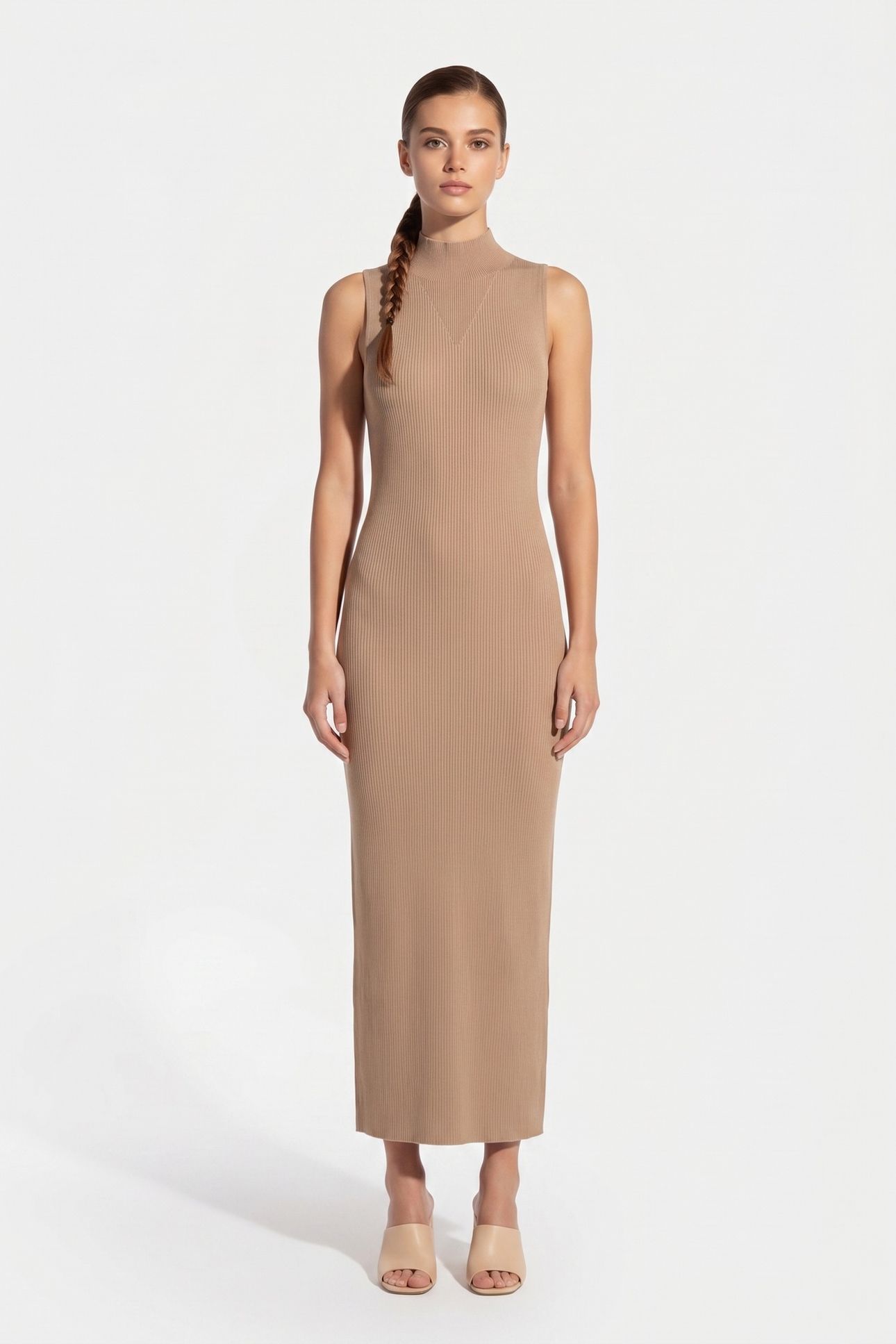 RIBBED MIDI DRESS CAMEL 1