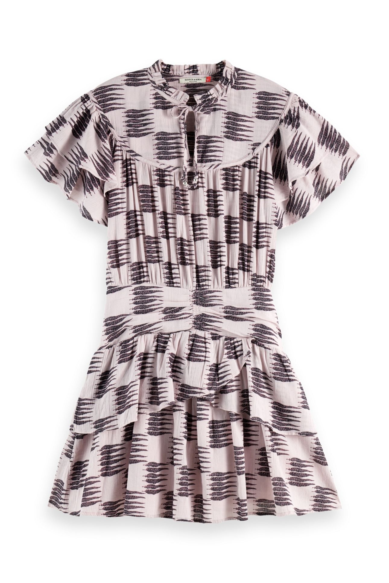 RUFFLED MINI DRESS WITH GATHERED WAIST FEATHER BLOCK 4