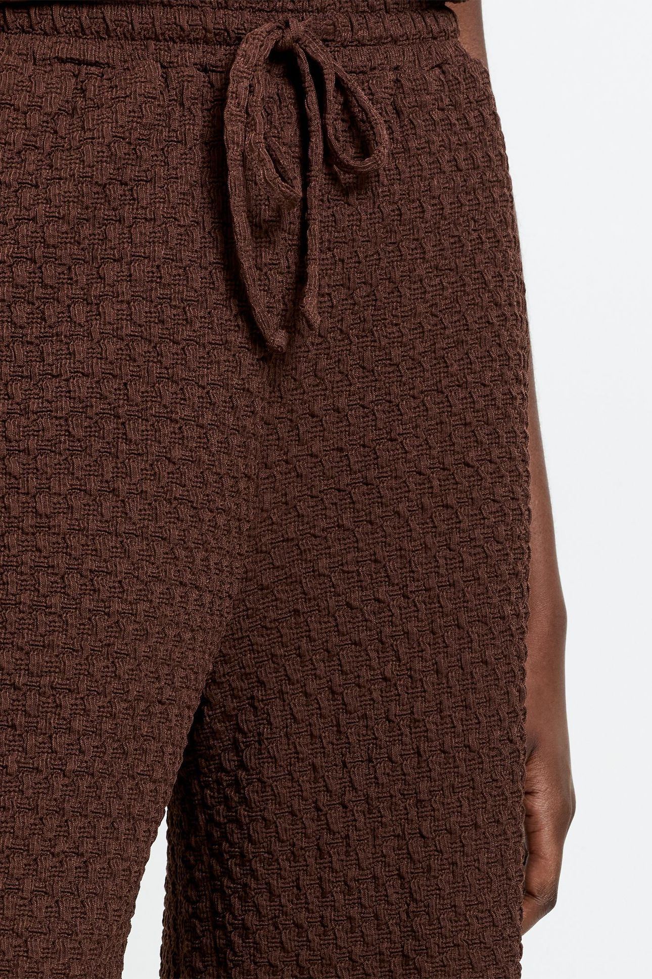 TEXTURED WIDE LEG TROUSER CHOCOLATE BROWN 2