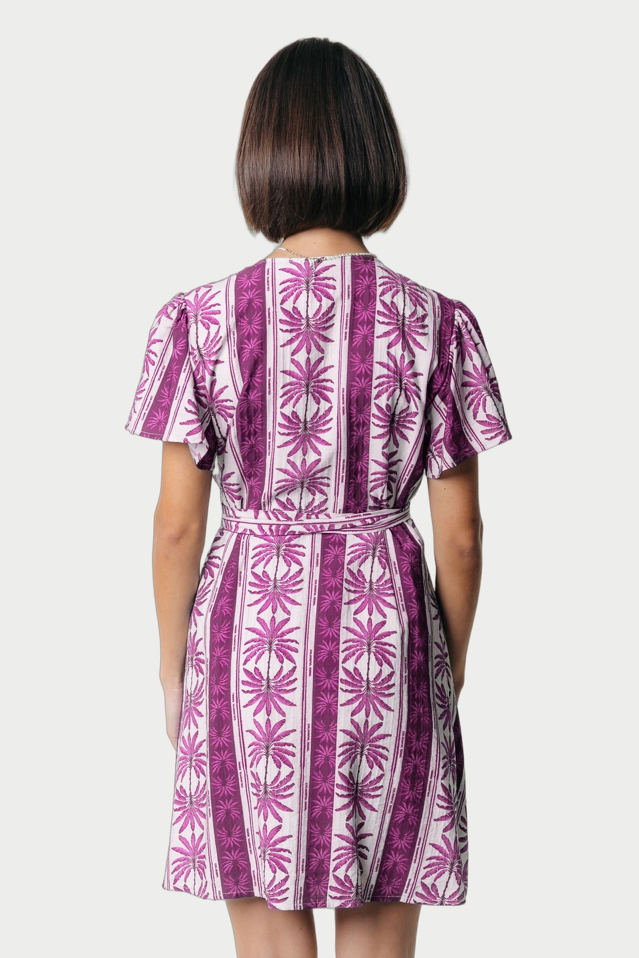 NOVA PALM REAL WRAP MINI DRESS SS RASPBERRY WINE 2