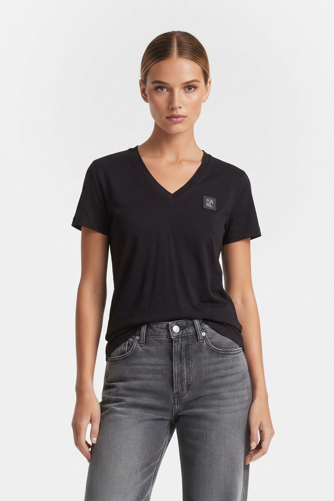 RUBBER PATCH V-NECK T-SHIRT BLACK 1