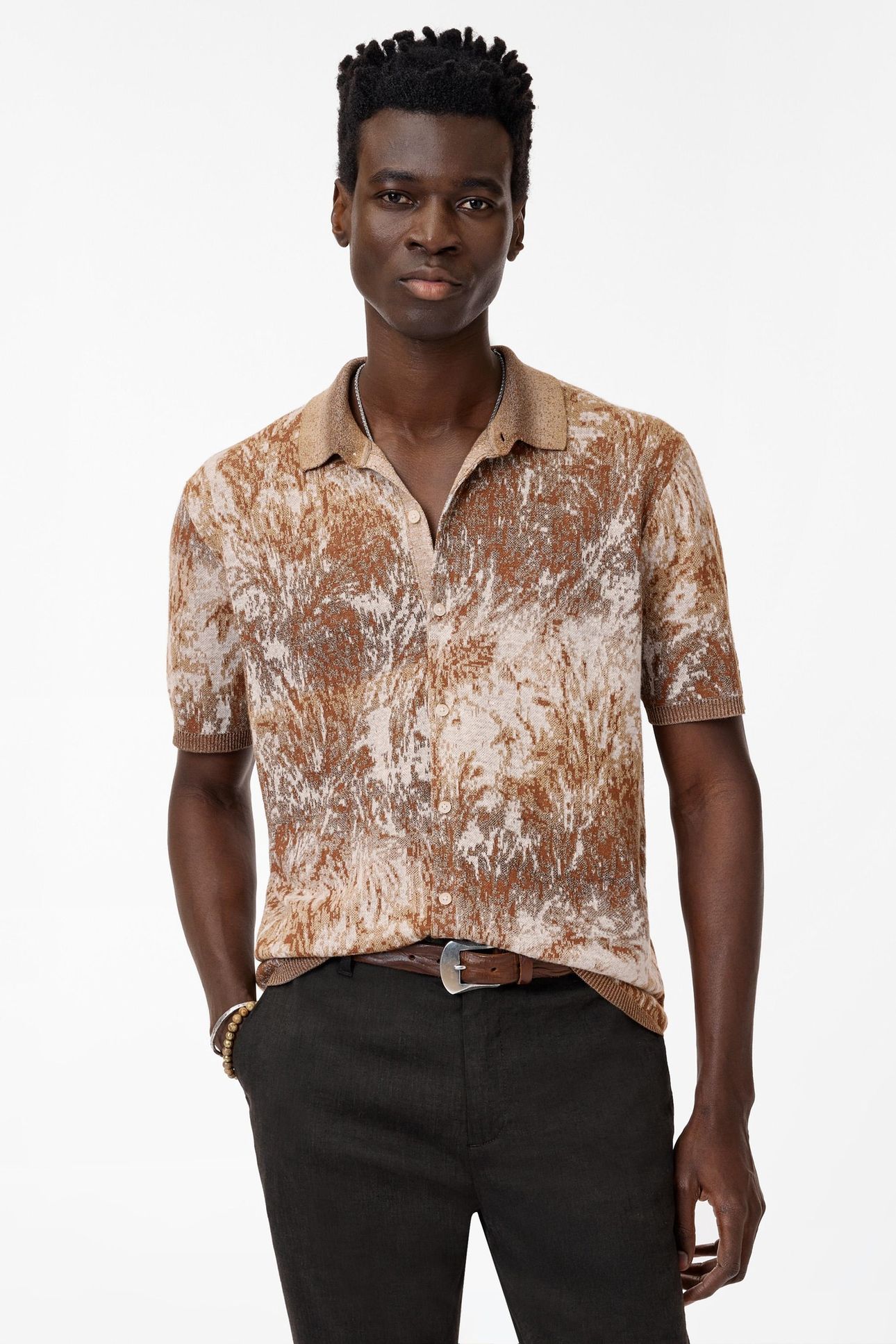 DEMONTE REGULAR FIT SS SHIRT IN PALM LEA FOSSIL GREY 1
