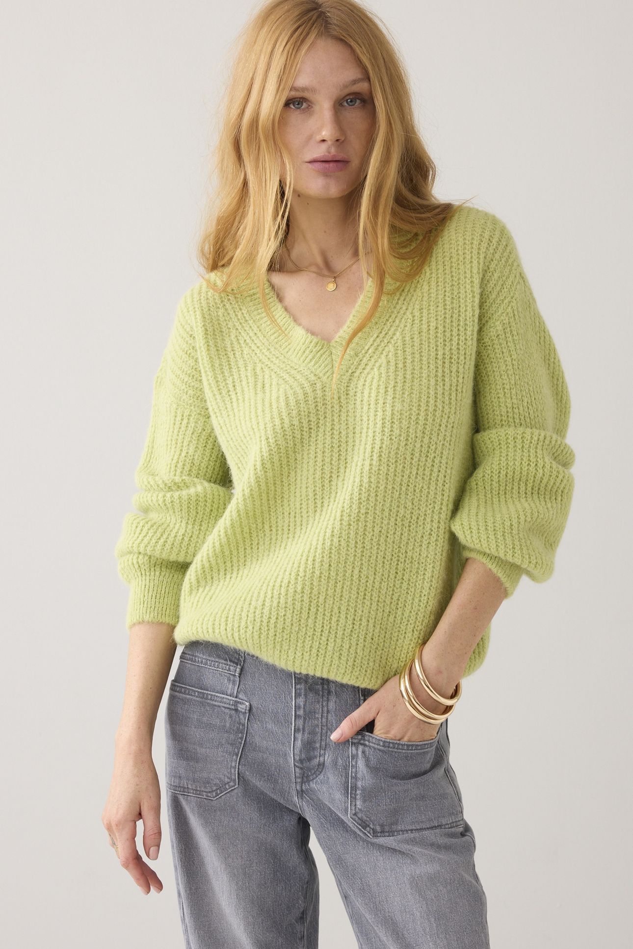 SWEATER GARMENT DYE KNIT MISTY LIME 1