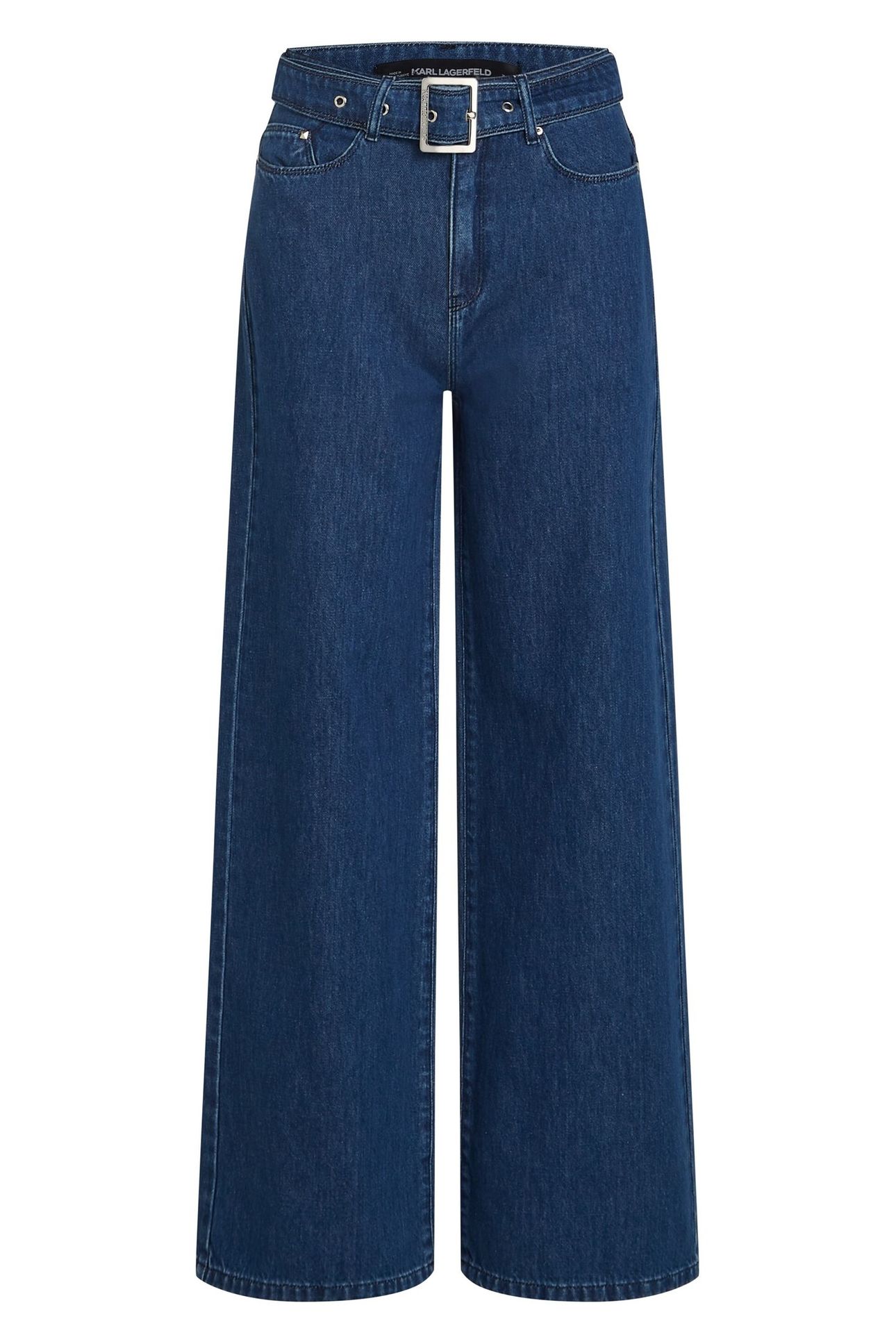 BELTED WIDE LEG DENIM PANTS DARK BLUE 4