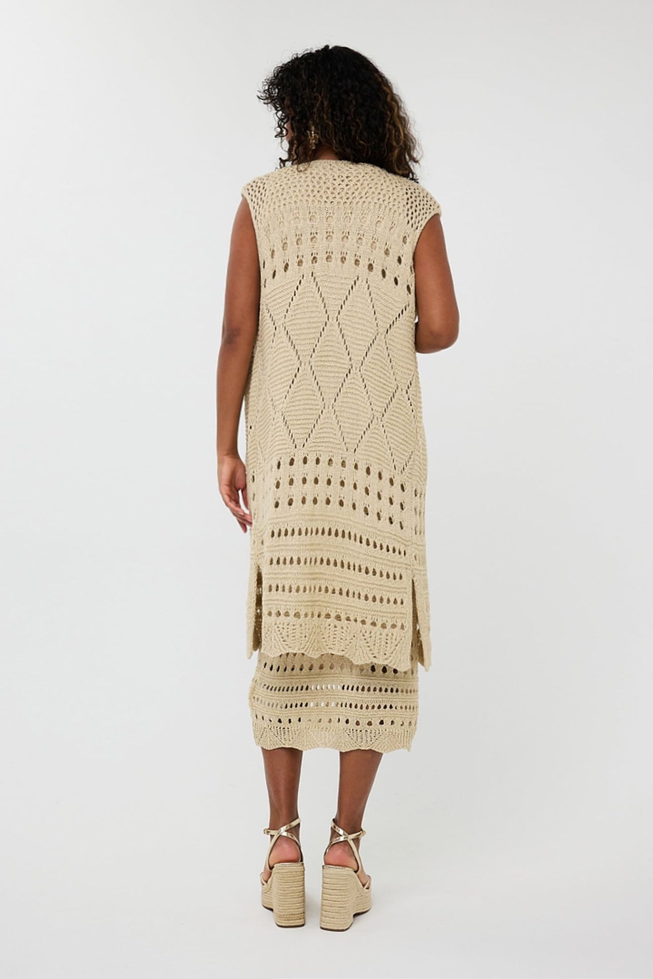 GILLET LONG FANCY OPEN KNIT LUREX LIGHT SAND 3