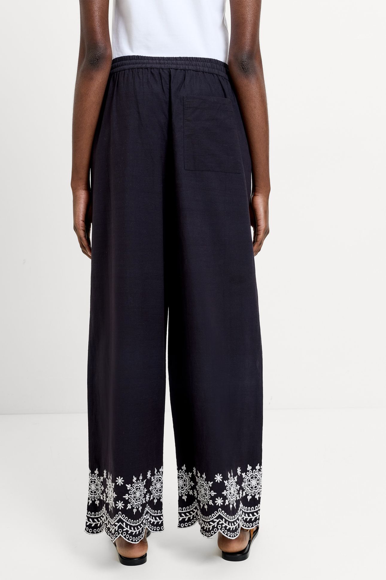 EMB HEM COTTON TROUSER BLACK 3