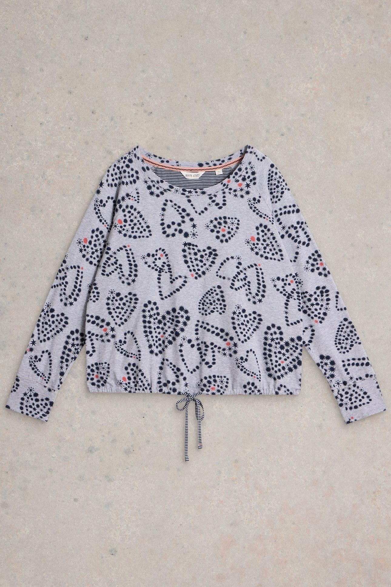 FERN TIE HEM JERSEY TOP GREY PRINT 4