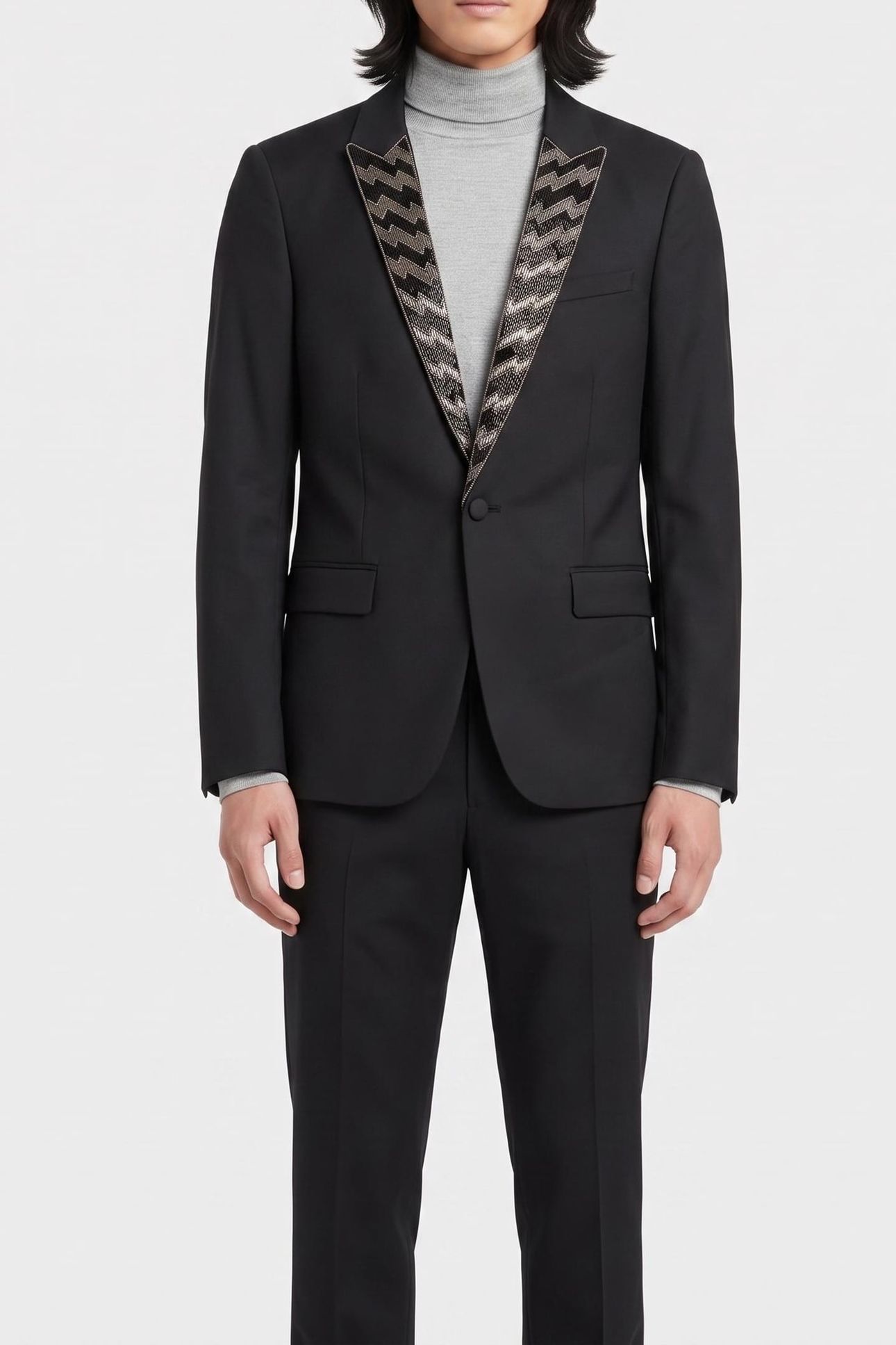 EMBROIDERED JACKET WITH LAPELS BLACK 1