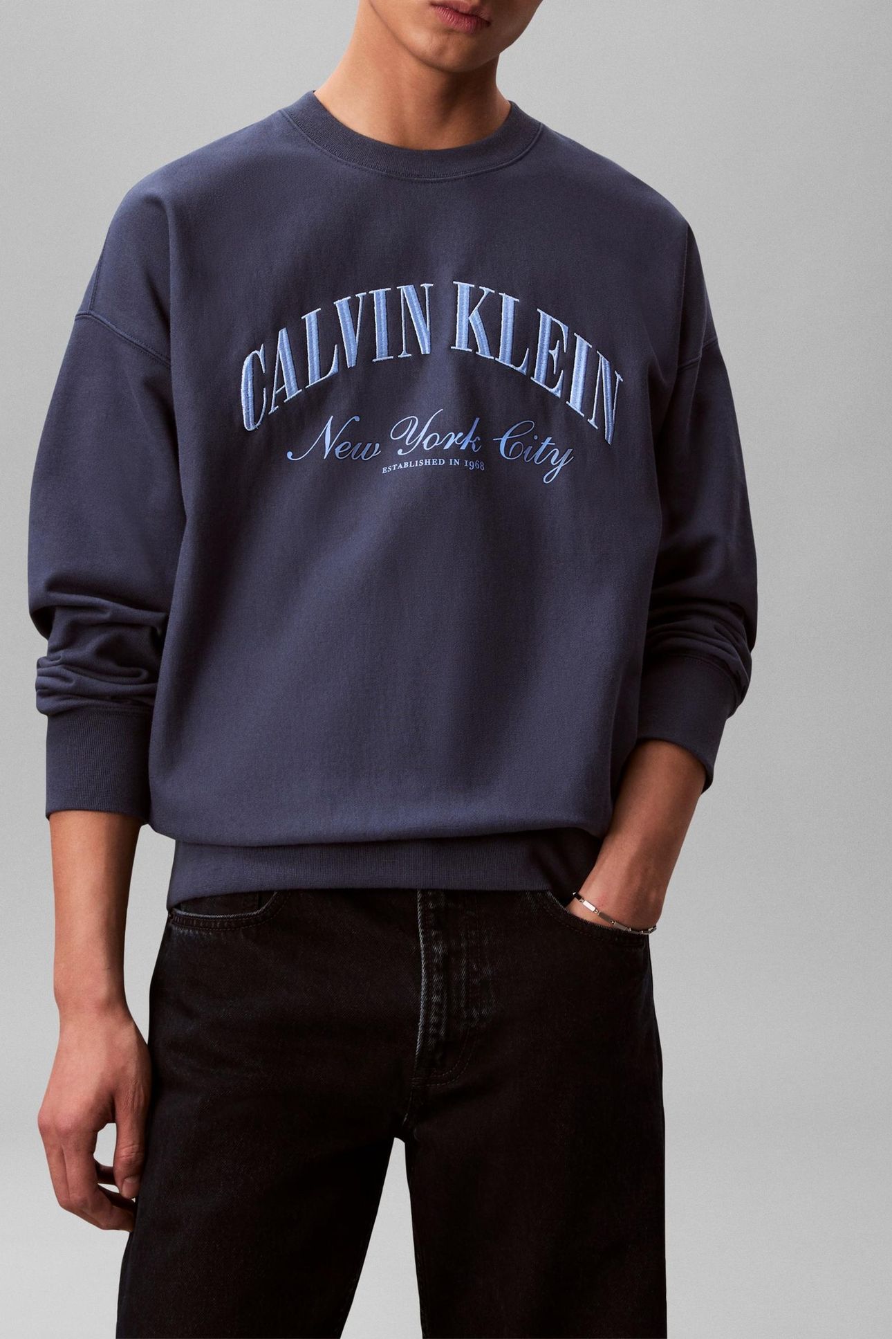 LONG SLEEVE PREMIUM TERRY CALVIN LOGO DARK DENIM 1